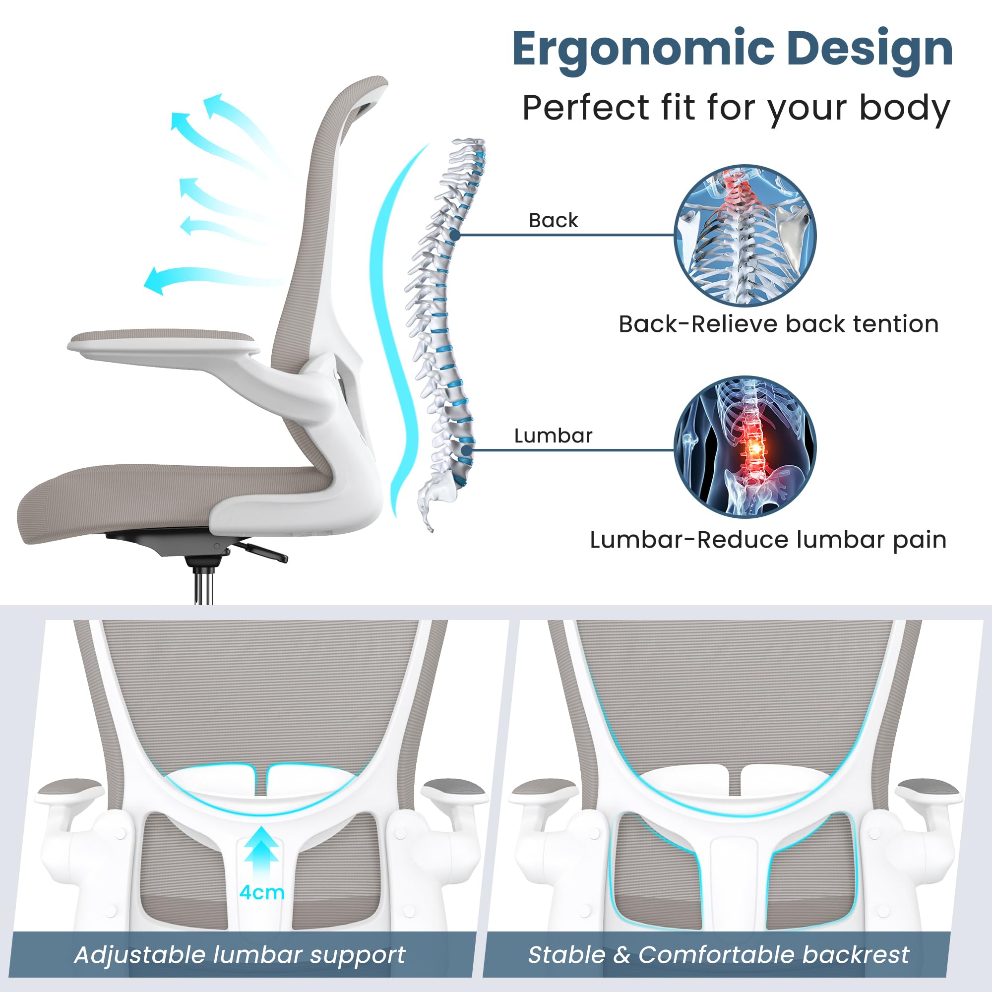 Ergonomic Drafting Chair with Flip-Up Armrests & Adjustable Footrest - Tall Office Chair for Standing Desks - Executive Computer Chair with Lumbar Support - Perfect for Architects, Designers & Home Office Workspaces
