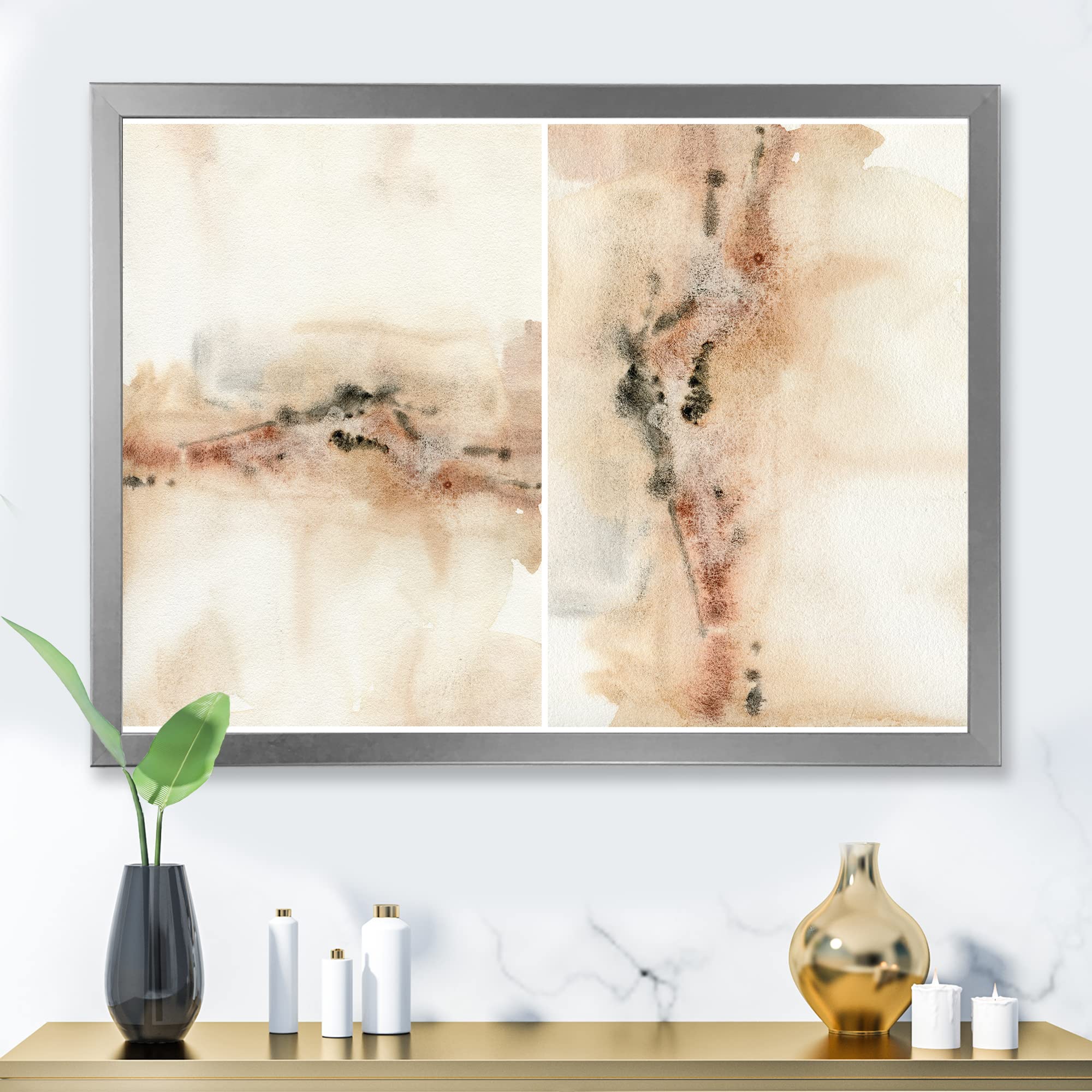 DesignQ Abstract Yellow Beige Red Pink Spots Pastel Modern Framed Wall Art - Perfect for Living Room, Bedroom & Office Decor