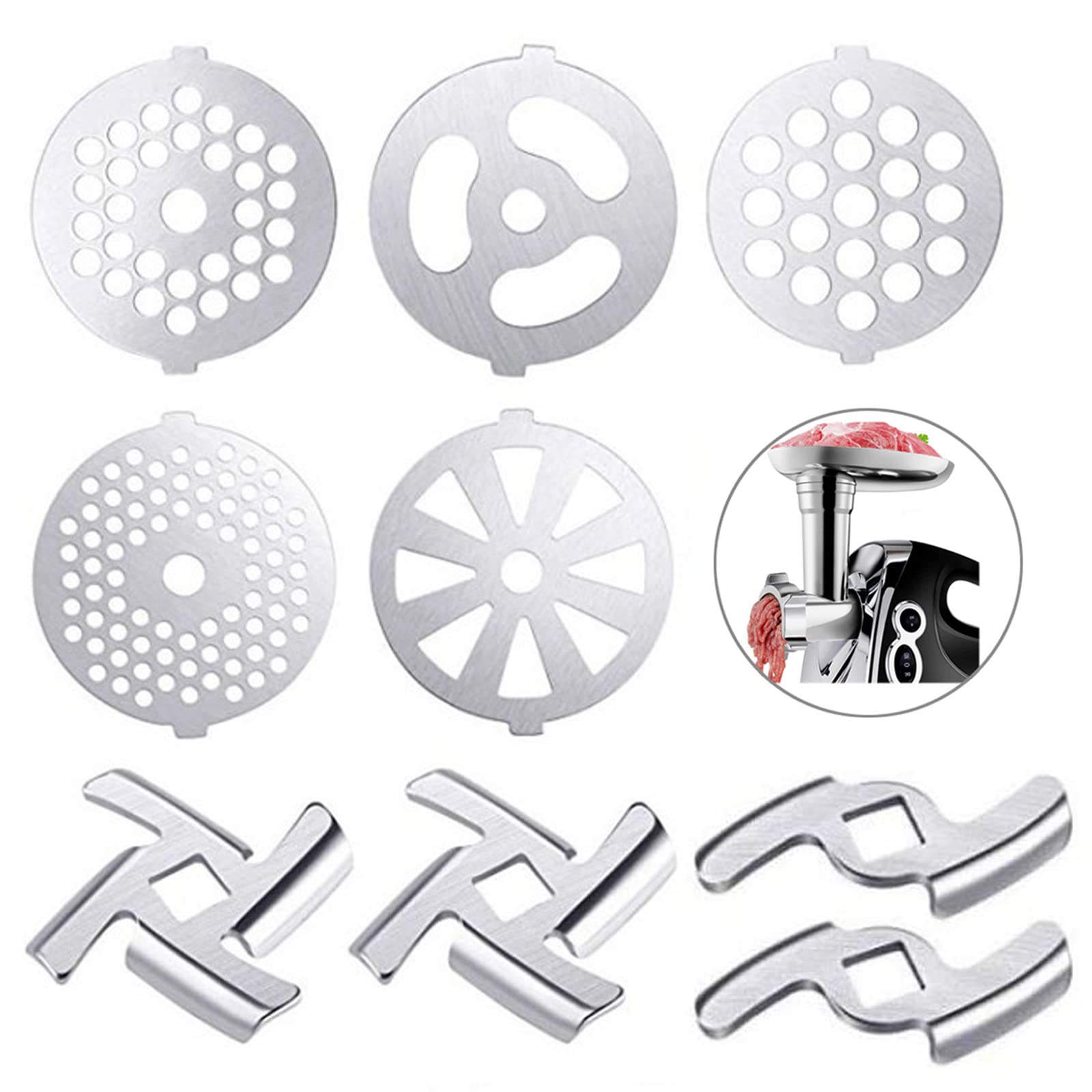 Premium Stainless Steel Meat Grinder Blades - 9 Pack Replacement Knife Cutter for Size 5 Food Grinders | Durable Kitchen Accessories for Home Butchering, Sausage Making & Meal Prep