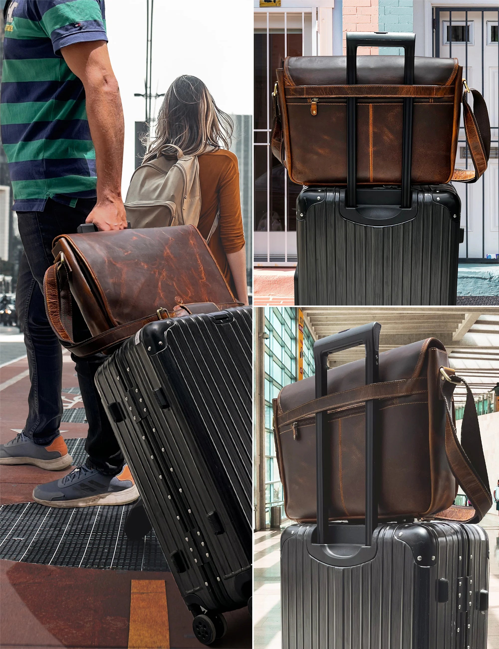 Premium Buffalo Leather Crossbody Laptop Messenger Bag for Men & Women - 16 Inch Business Work Bag (Brown) - Perfect for Office, Travel & Daily Commute