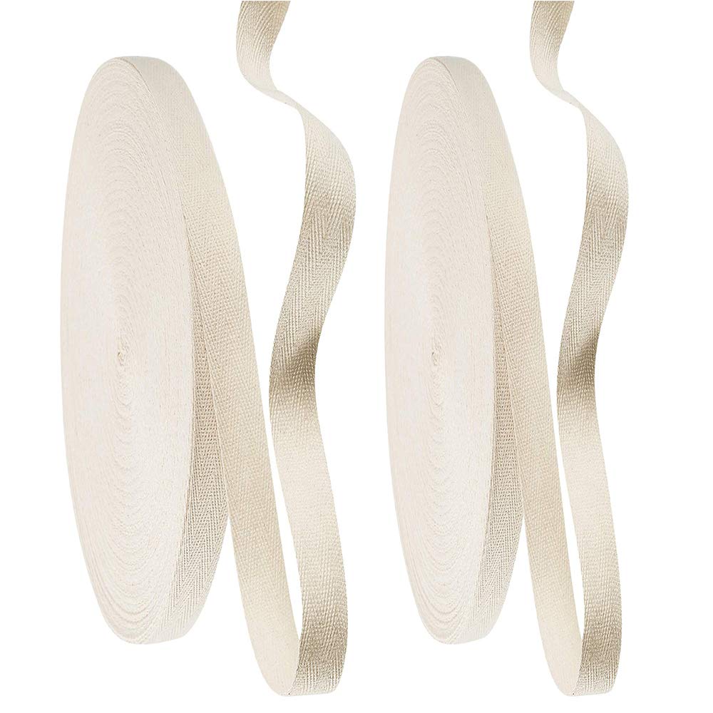 2 Rolls Herringbone Cotton Twill Tape - Soft Natural Webbing Binding Bias Tape for DIY Sewing, Crafting & Knitting (0.47