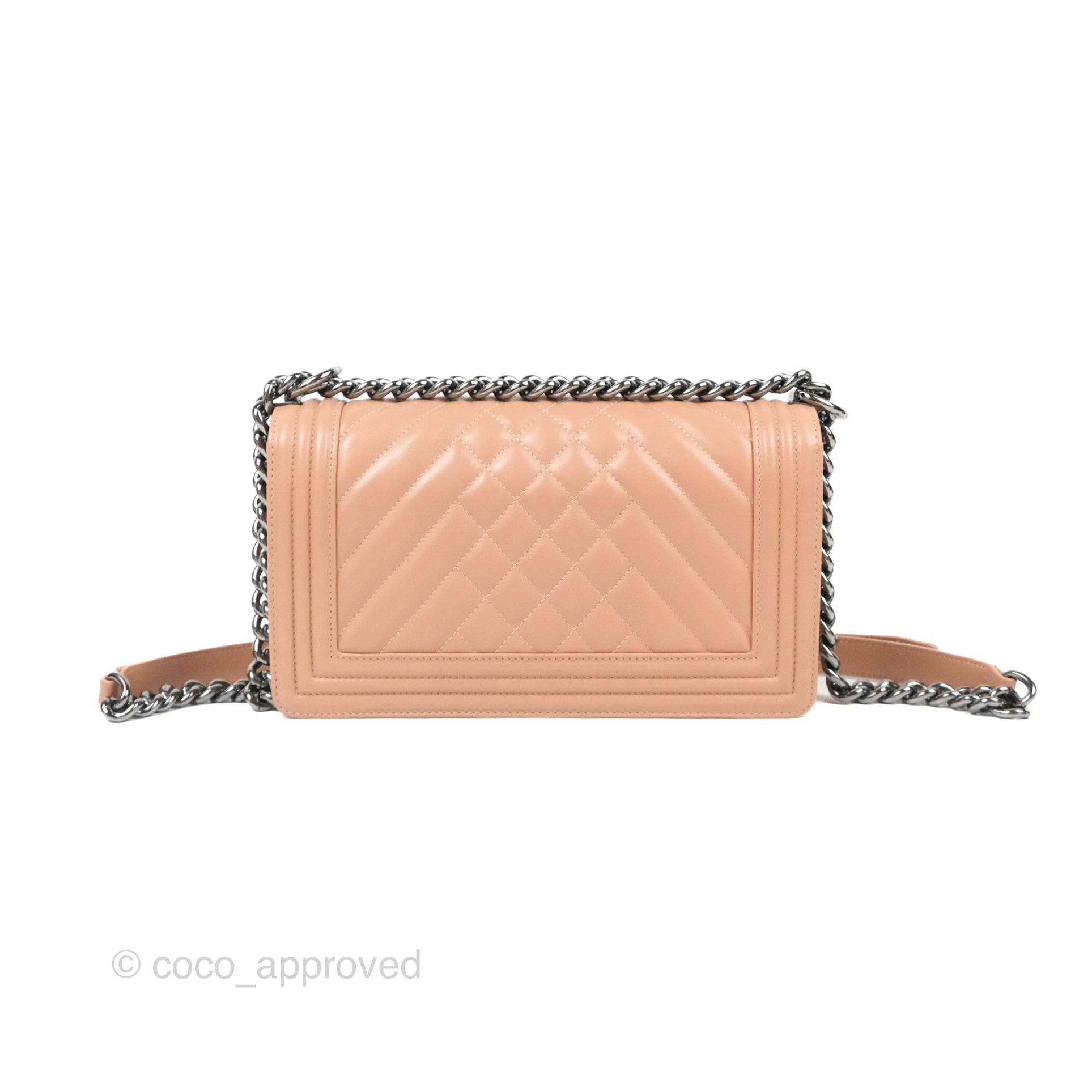 Chanel Chevron & Quilted Medium Boy Bag in Beige Calfskin with Gun Metal Hardware - Luxury Crossbody Bag for Women, Perfect for Date Night & Evening Events