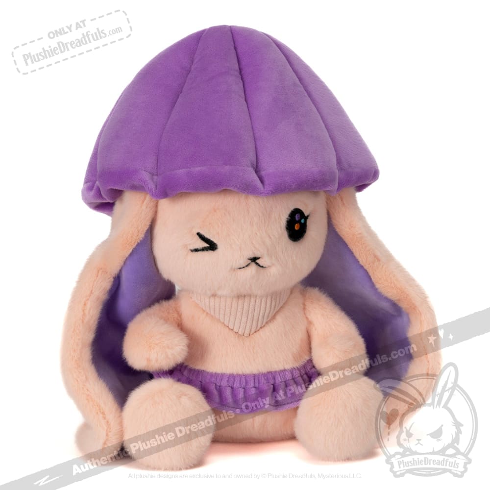 Plushie Dreadfuls Mushroom Rabbit Stuffed Animal with Lilac Bonnet - Soft Cute Bunny Plush Toy for Kids, Gift for Girls, Nursery Decor, Birthday Present