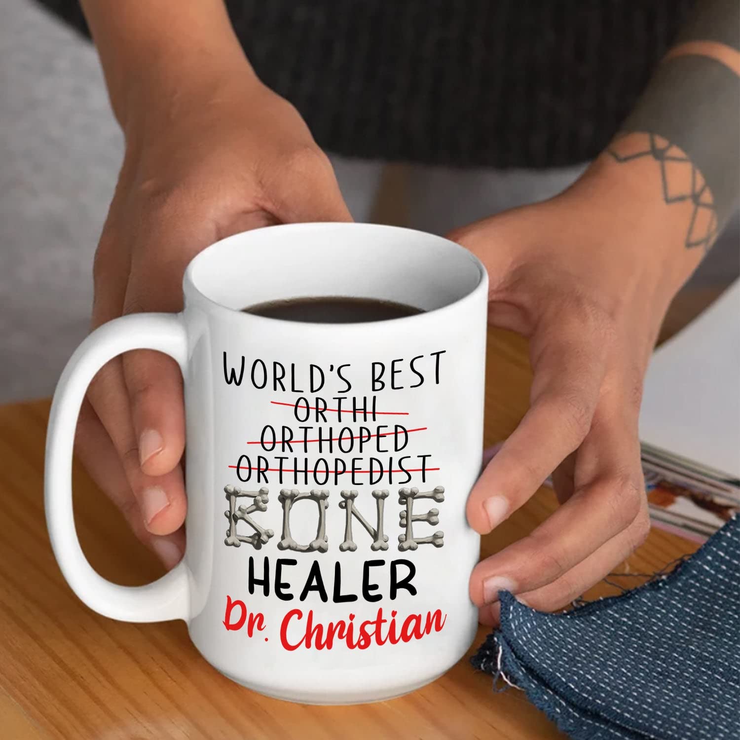 Personalized Orthopedic Surgeon Coffee Mug - Custom Name Bone Doctor Gift - 11oz & 15oz Travel Cup for Surgeons - Perfect for Hospital Shifts, Office Use & Medical Appreciation Gifts