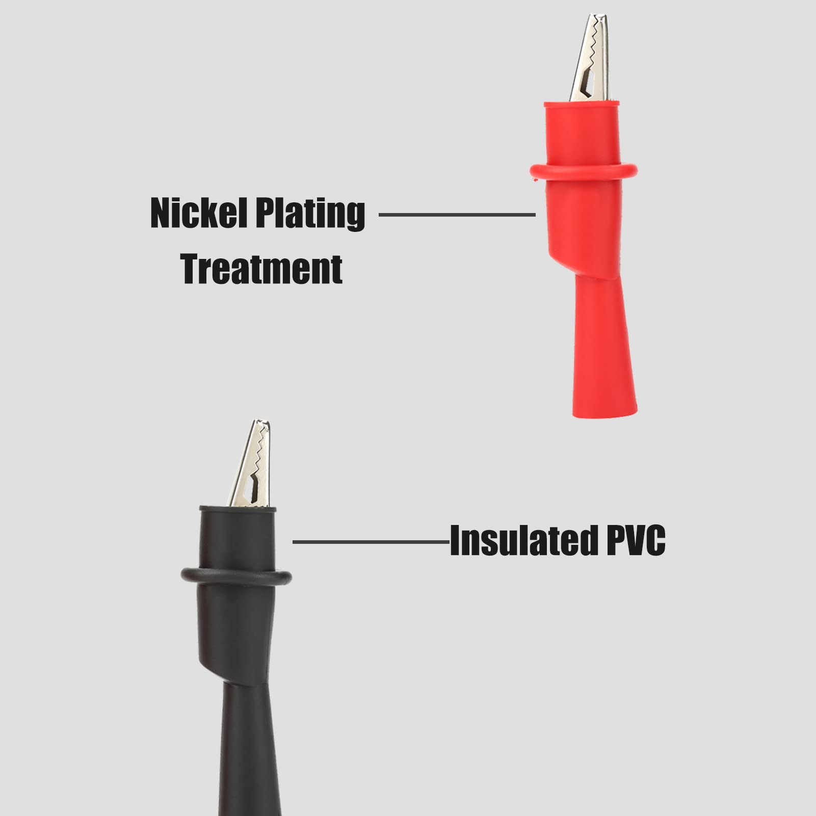 Premium 10PCS Insulated Metal Test Clips - Red & Black Electrical Clamp Probes for Multimeter, Battery Charging, and Circuit Testing | Durable Alligator Clips for DIY Electronics, Automotive Repair & Home Electrical Projects (Model P2008)