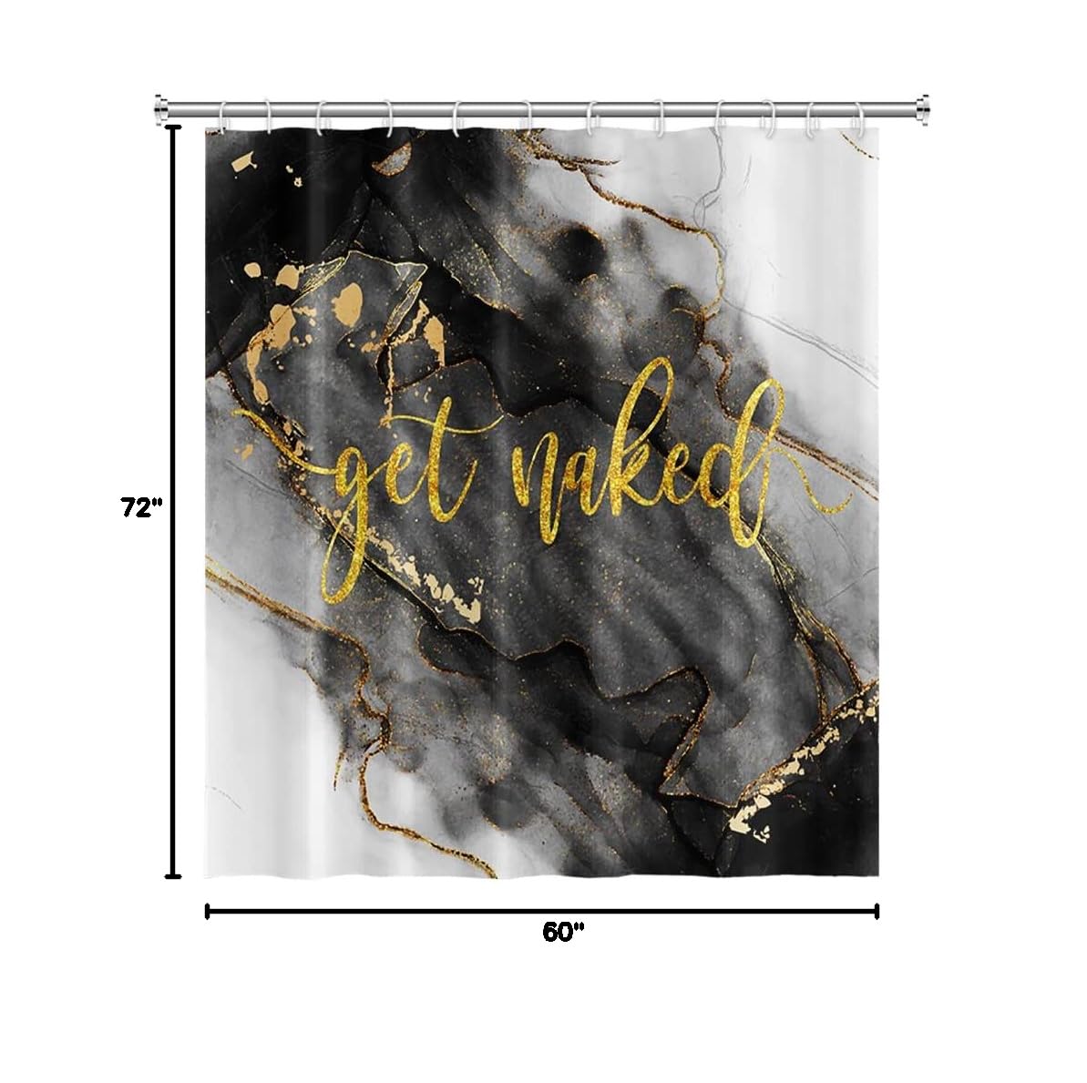 Renaiss 60x72 Inches Black Gold Marble Waterproof Shower Curtain - Modern Luxury Abstract Crack Ink Texture Design - Polyester Fabric Bathroom Decor with Hooks - Perfect for Spa, Master Bath & Guest Bathroom Makeovers