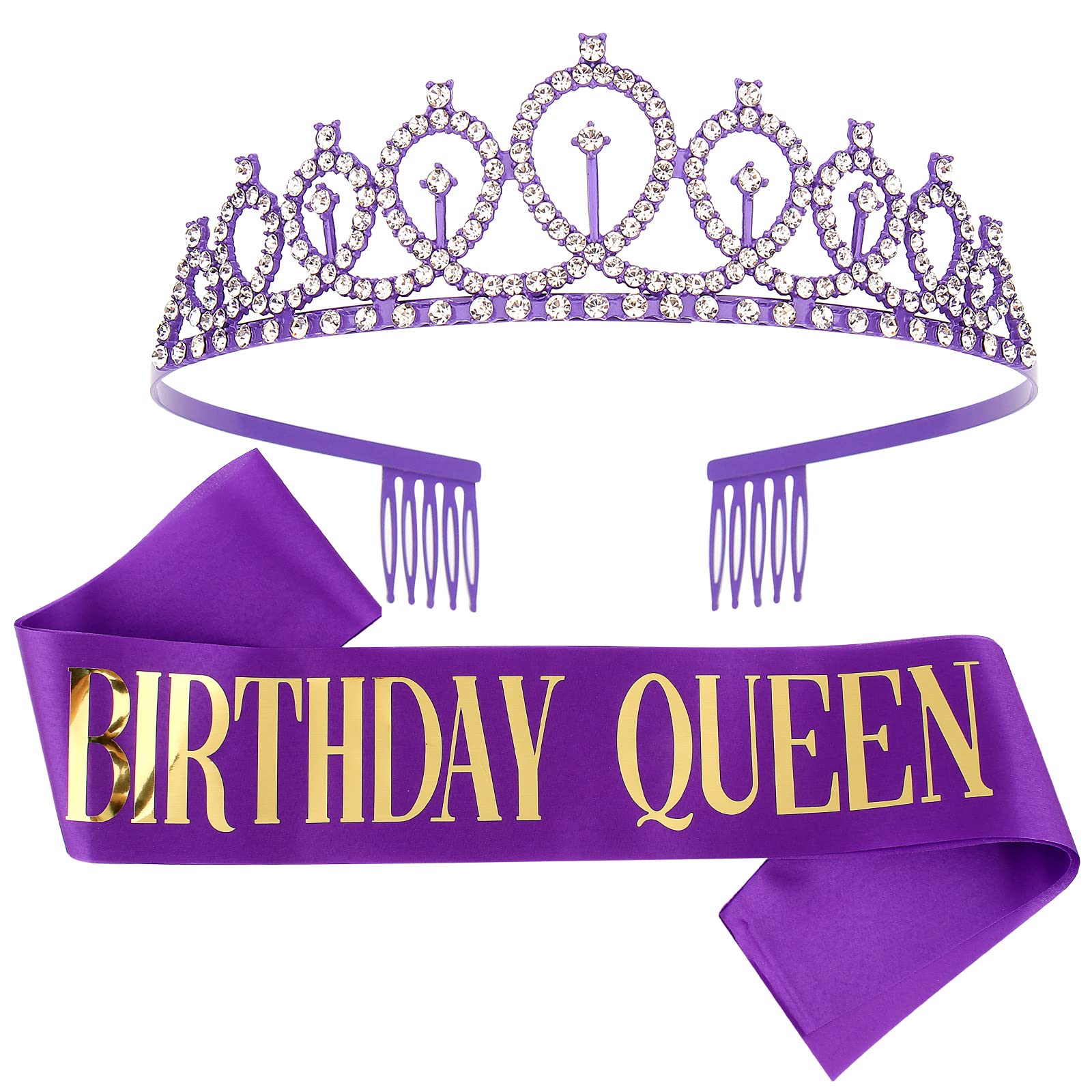 CIEHER Purple Birthday Decorations Set - Queen Crown & Sash Kit for Women & Girls, Purple Tiara & Birthday Sash, 16th 18th 30th 40th 50th 70th Birthday Party Supplies - Perfect for Birthday Celebrations, Bachelorette Parties & Special Occasions