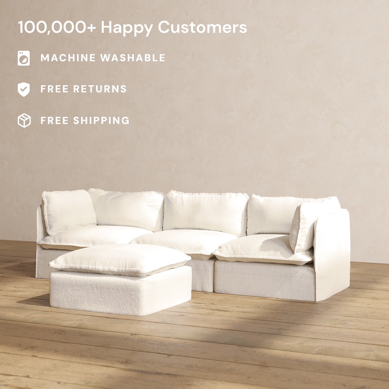 Premium Modular Performance 3-Seater Sofa with Ottoman in Mousse Fabric - Modern Sectional Couch for Living Room, Lounge & Home Theater Comfort