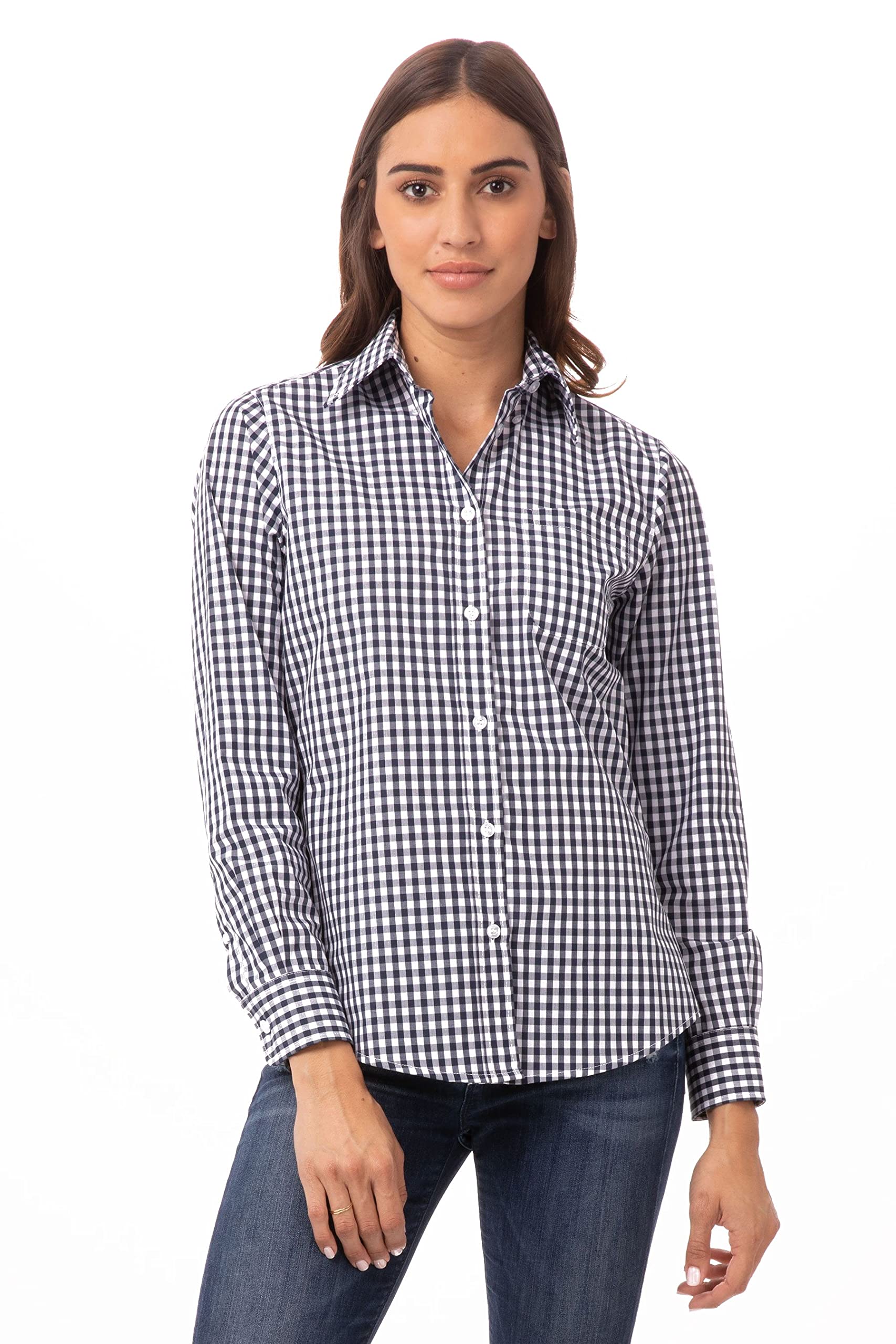 Chef Works Women's Gingham Print Professional Dress Shirt - Stylish Work Uniform for Restaurant, Hotel & Hospitality Staff