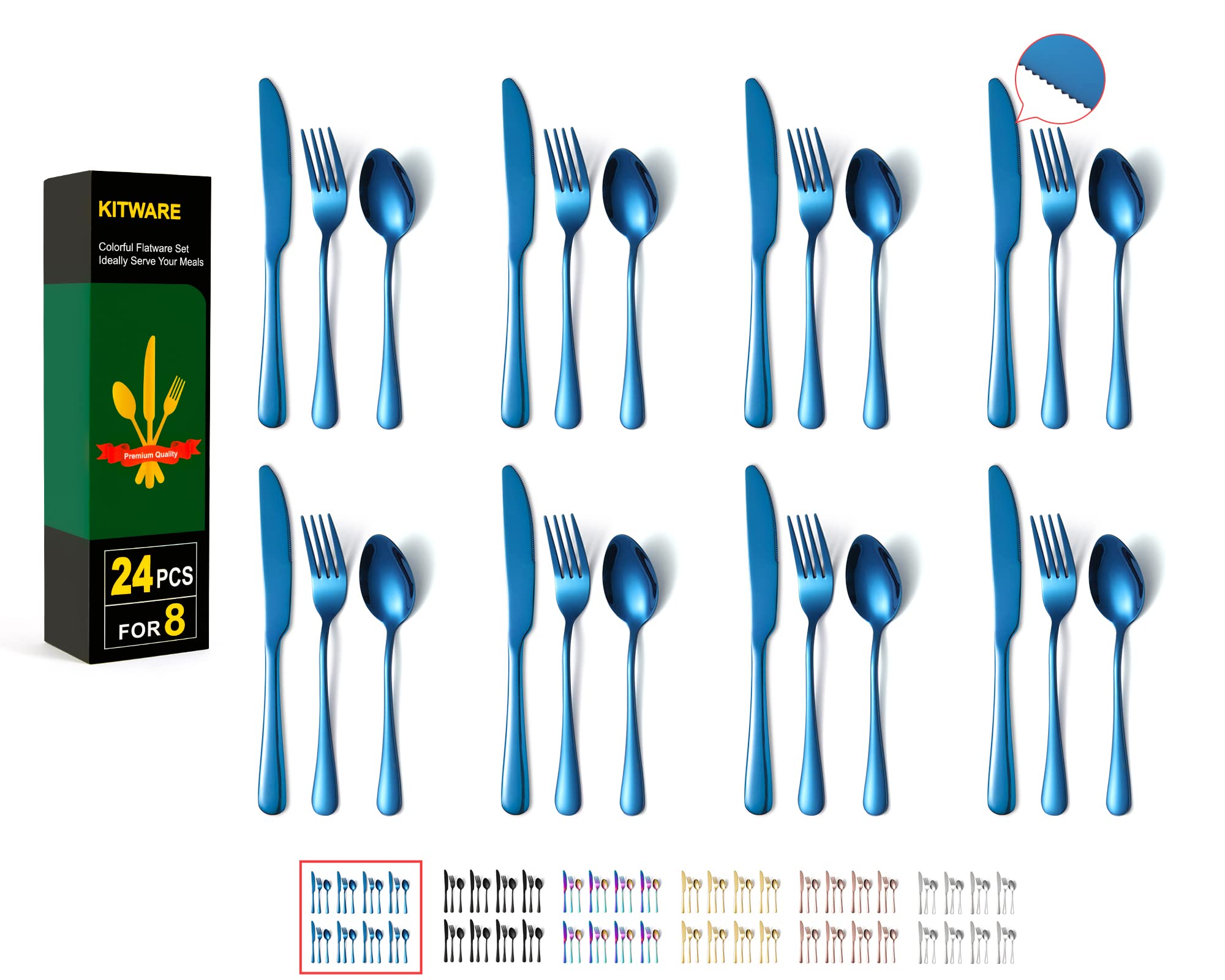 24-Piece Stainless Steel Flatware Set for 8 - Mirror Polished Silverware Kit with Spoons, Forks & Knives - Durable Cutlery for Home, Restaurant, Hotel & Camping - Perfect for Dinner Parties, Outdoor Picnics & Formal Dining