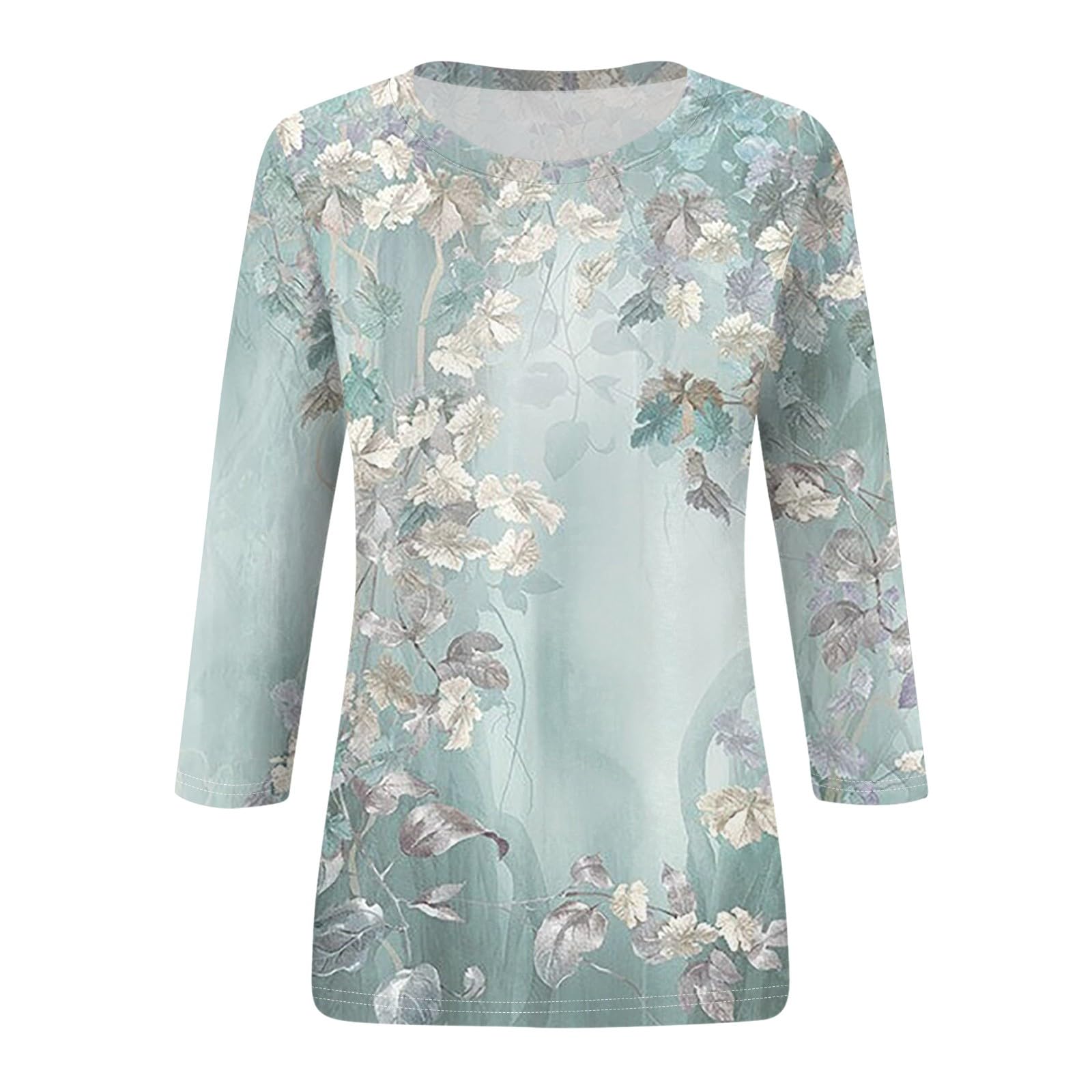 Women's 3/4 Sleeve Casual Crewneck Blouse - Loose Fit Printed Summer Top for Work, Travel & Everyday Wear