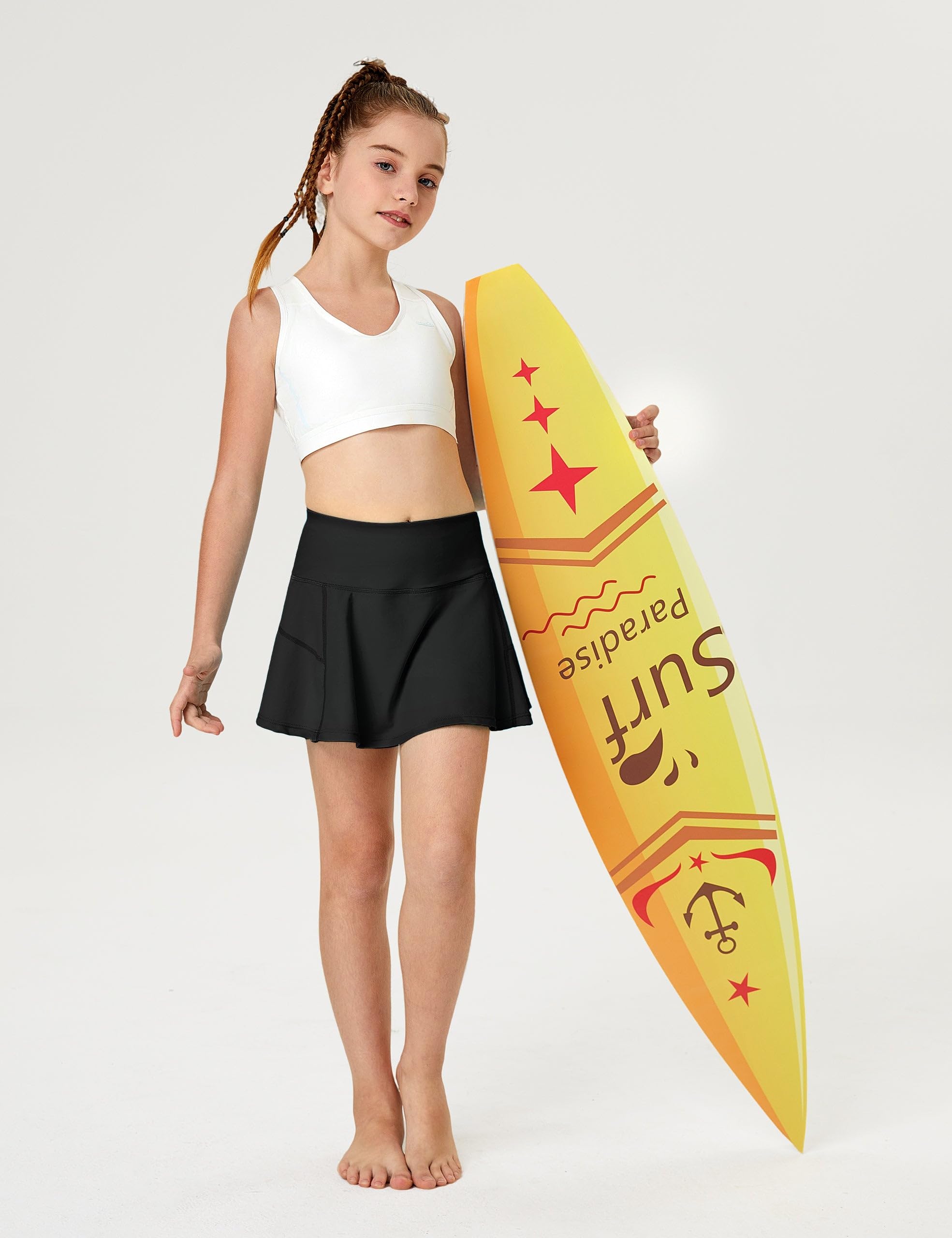 FitsT4 UPF 50+ Girls Swim Skirts with Pockets - Quick Dry Bathing Skort for Kids, Surfing, Beach Volleyball & Pool Play