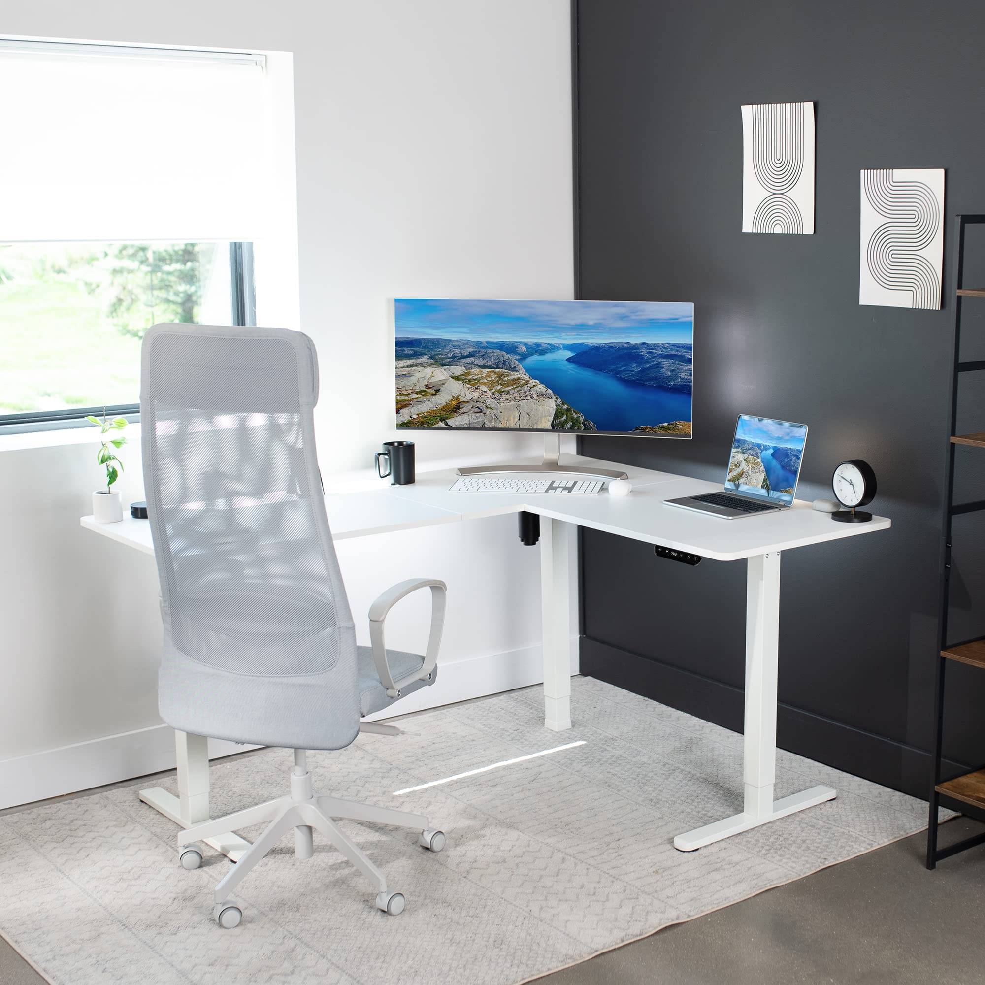 VIVO Electric L-Shaped 63 x 55 Inch Height Adjustable Standing Desk with Memory Controller, White Top & Frame (DESK-E3CTW) - Perfect for Home Office, Gaming Setup and Workspace Ergonomics