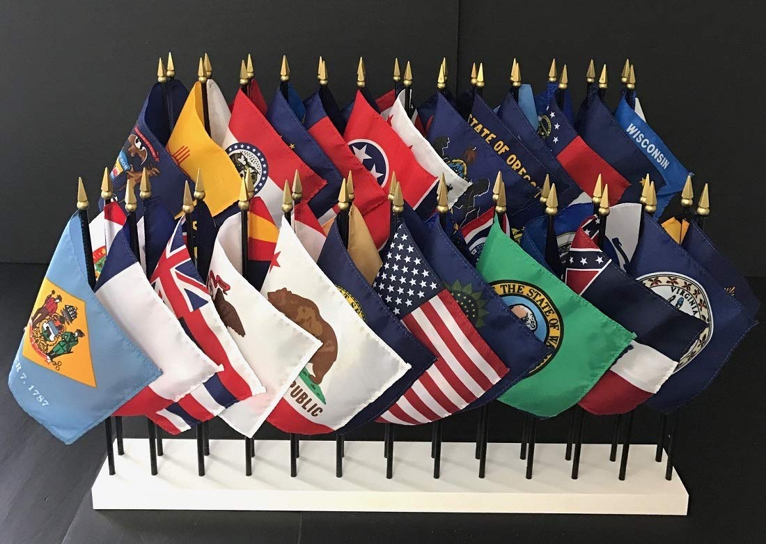 52-Piece US State Flag Set with 2 Custom White Bases - 4x6 Inch Miniature Desk & Table Flags for Each State, Washington DC & USA | Perfect for Home Decor, Office Display, Classroom Learning & Patriotic Events