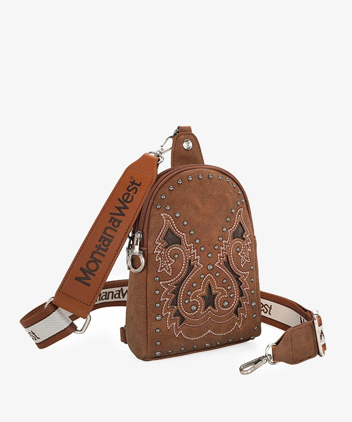 Montana West Embroidered Cutout Boot Scroll Sling Bag - Stylish Crossbody Purse for Women, Perfect for Casual Outings, Travel & Everyday Use