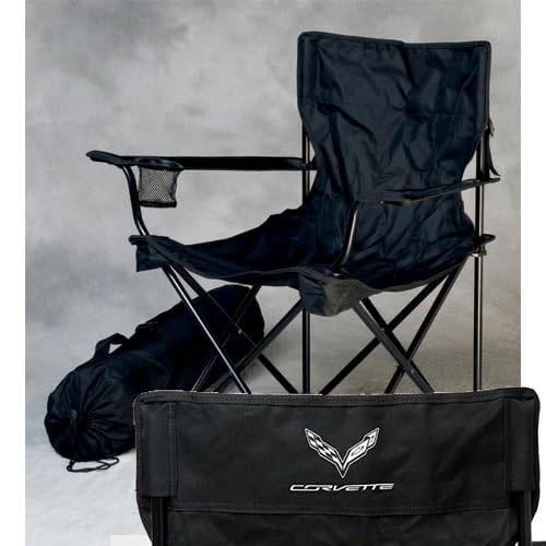 SR1 Performance C7 Foldable Travel Chair with Crossed Flags Logo - Black for 2014-2019 Corvette | Portable Camping, Tailgating & Outdoor Events Accessory