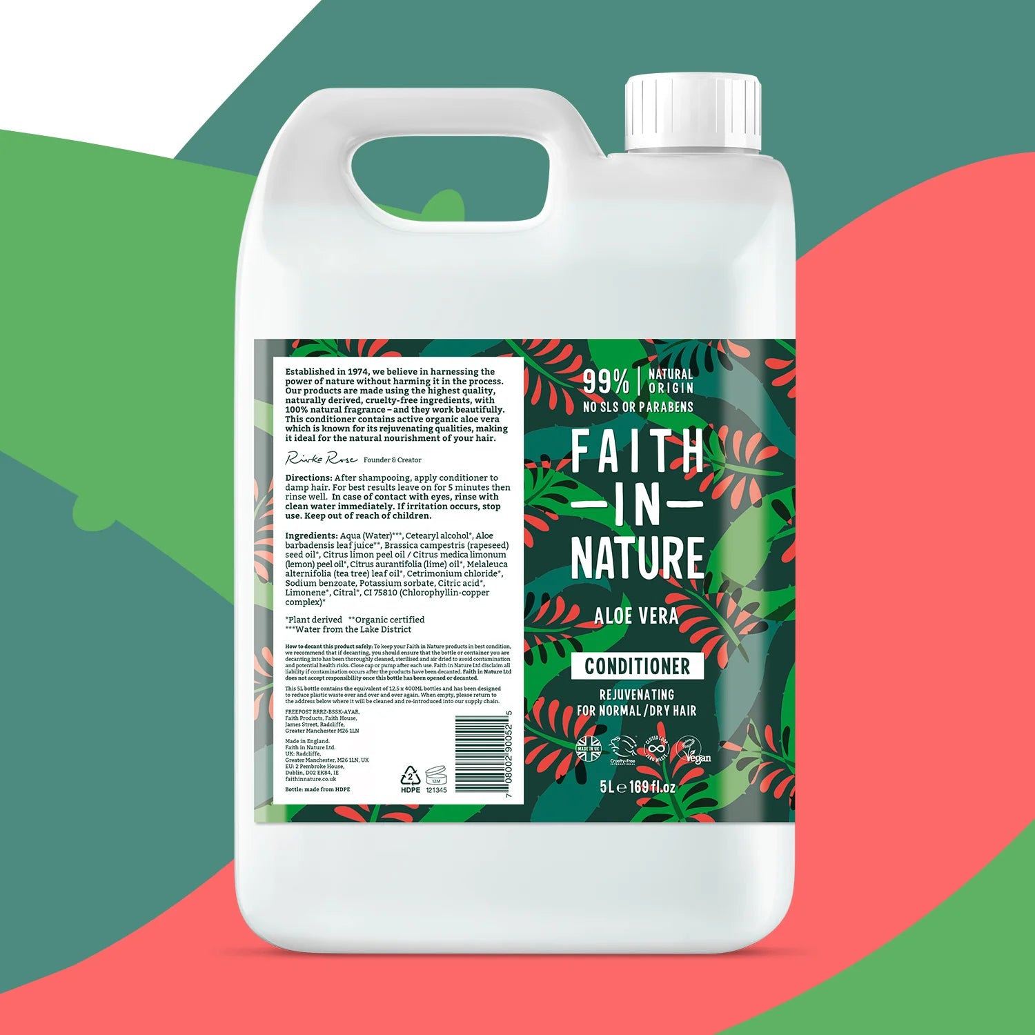 Faith In Nature Aloe Vera Conditioner Refill 5L - Natural Hair Care for Dry & Damaged Hair - Vegan & Cruelty-Free - Perfect for Salons & Home Use
