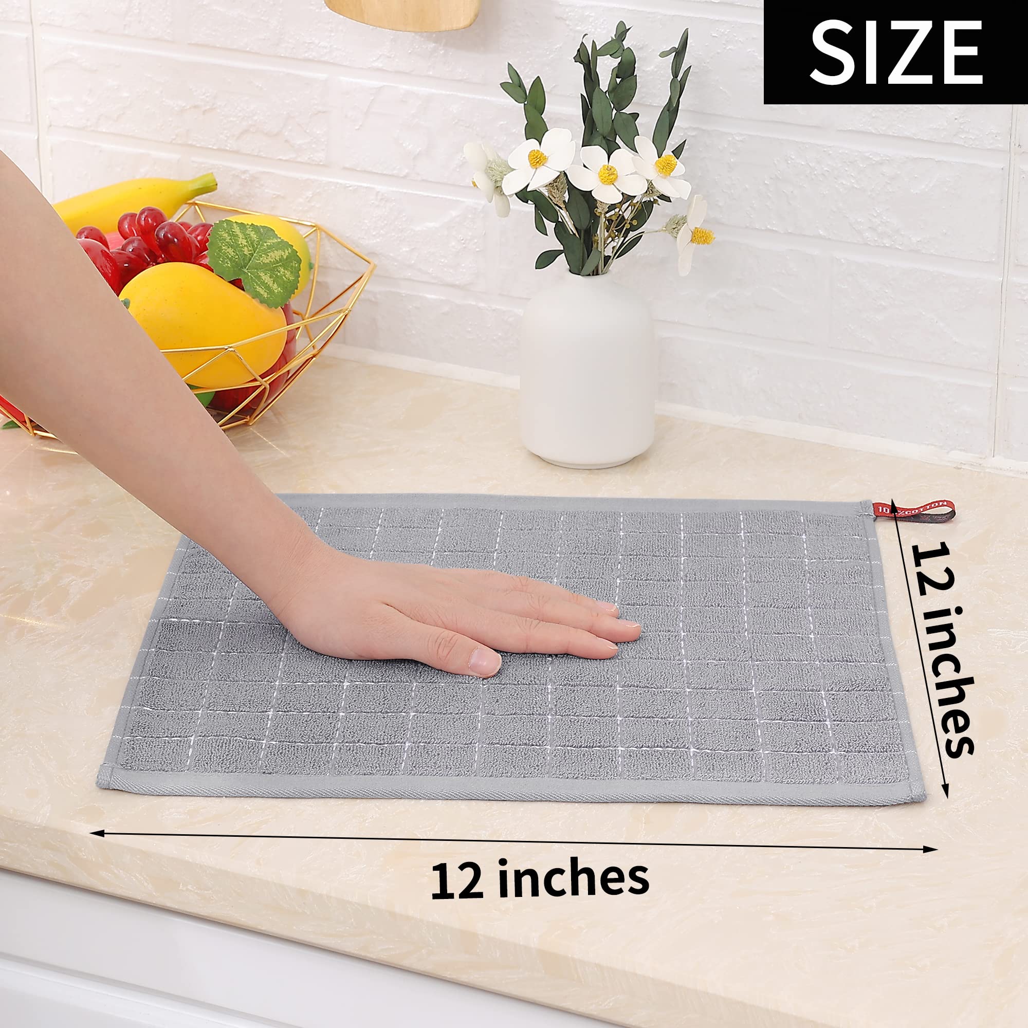 Homaxy 100% Cotton Terry Dish Cloths - Ultra Soft Absorbent Kitchen Towels (6 Pack, 12x12