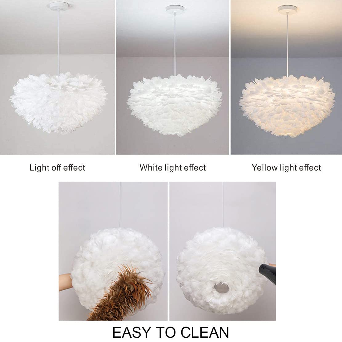 Modern White Feather Pendant Light - 15.7