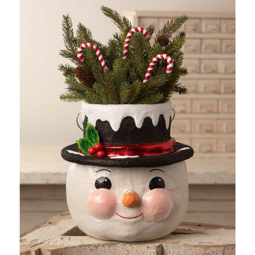 Bethany Lowe Designs Holly Hat Snowman - Christmas Holiday Decoration for Home, Mantel, and Festive Party Decor