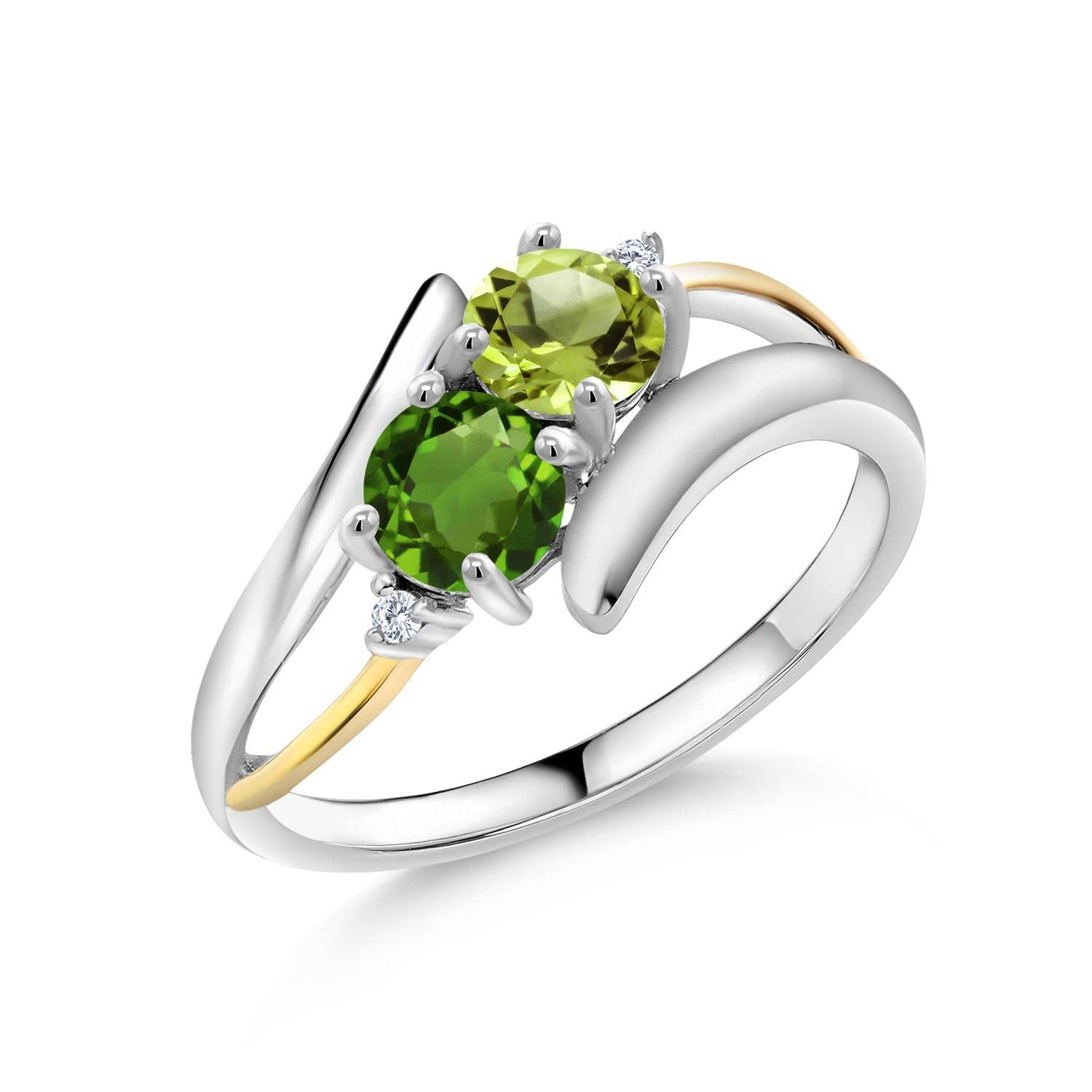 1.07 Ct Natural Green Peridot & Chrome Diopside Ring in 925 Sterling Silver & 10K Yellow Gold | Gemstone Jewelry for Women | Perfect for Engagement, Anniversary & Everyday Wear