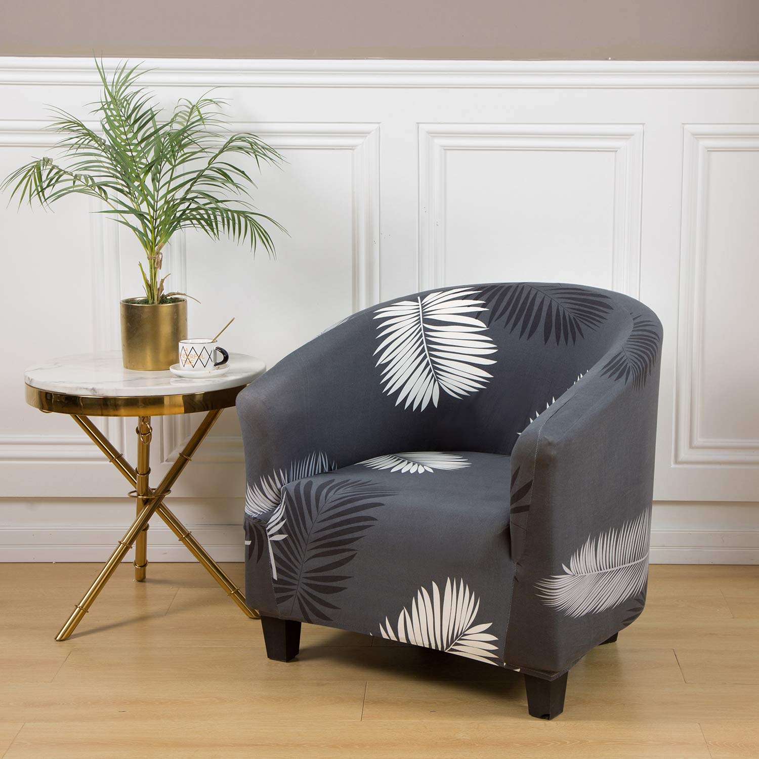 Premium Velvet Stretch Slipcover for Armchairs, Club Chairs & Wingback Chairs - Soft Spandex Furniture Protector with Plush Velvet Fabric, Washable & Removable Sofa Cover (Feather Pattern) - Perfect for Living Room, Bedroom & Home Decor Upgrade