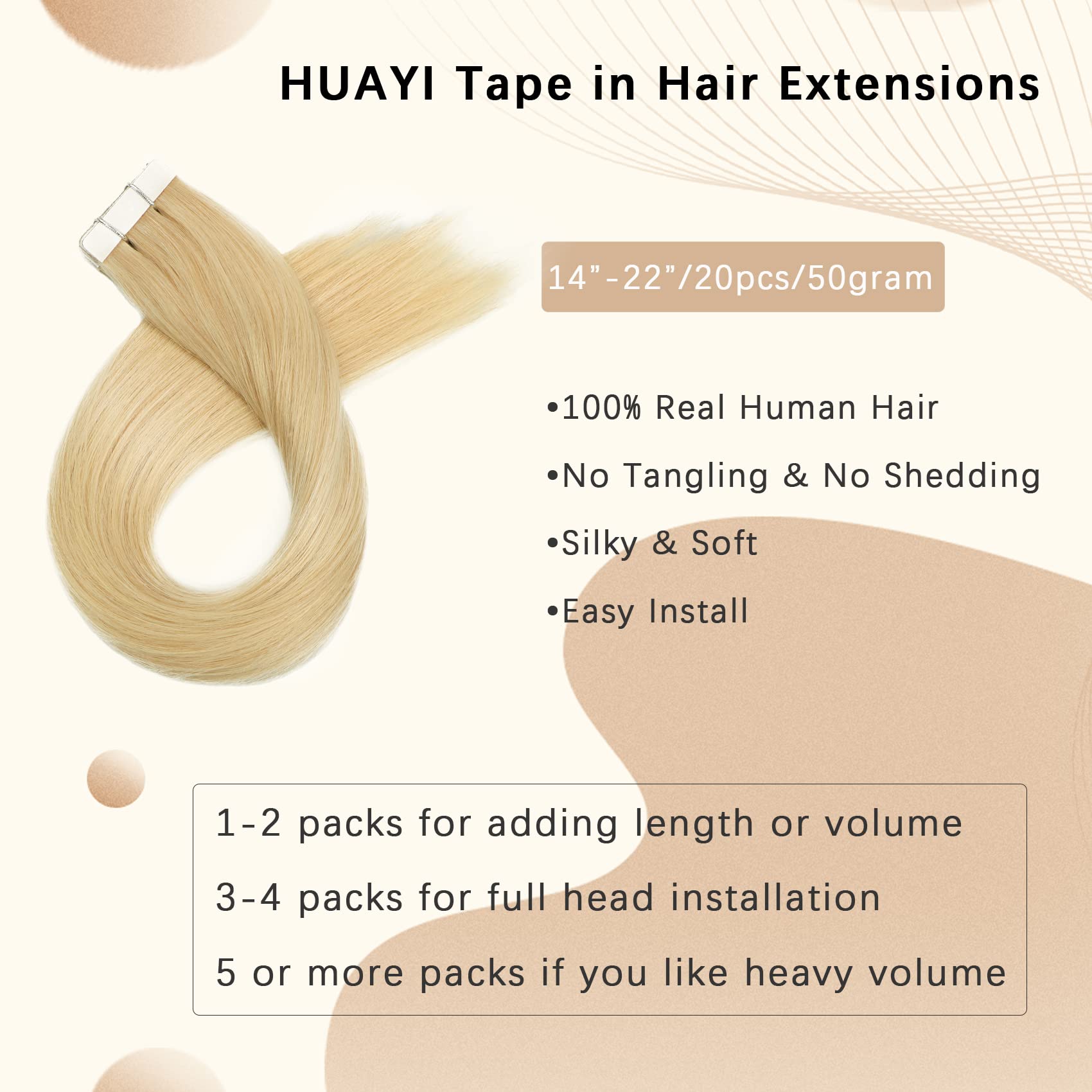 Premium 22Inch Tape-in Human Hair Extensions – Bleached Blonde 613# (50g/set 20pcs) | Seamless, Straight, Soft, No Tangling & No Shedding | Strong Adhesive for Long-Lasting Wear | Perfect for Daily Styling, Parties & Special Occasions