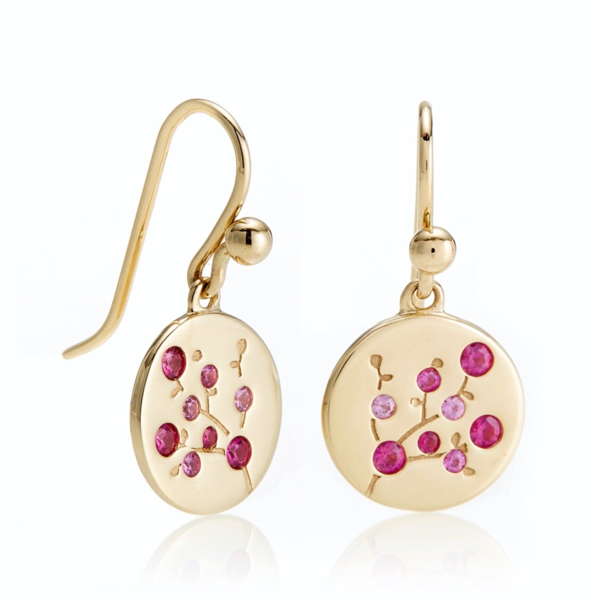 Pink Sapphire Cherry Blossom Earrings - Dainty Floral Stud Earrings for Women, 925 Sterling Silver Jewelry - Perfect for Weddings, Anniversaries & Everyday Elegance