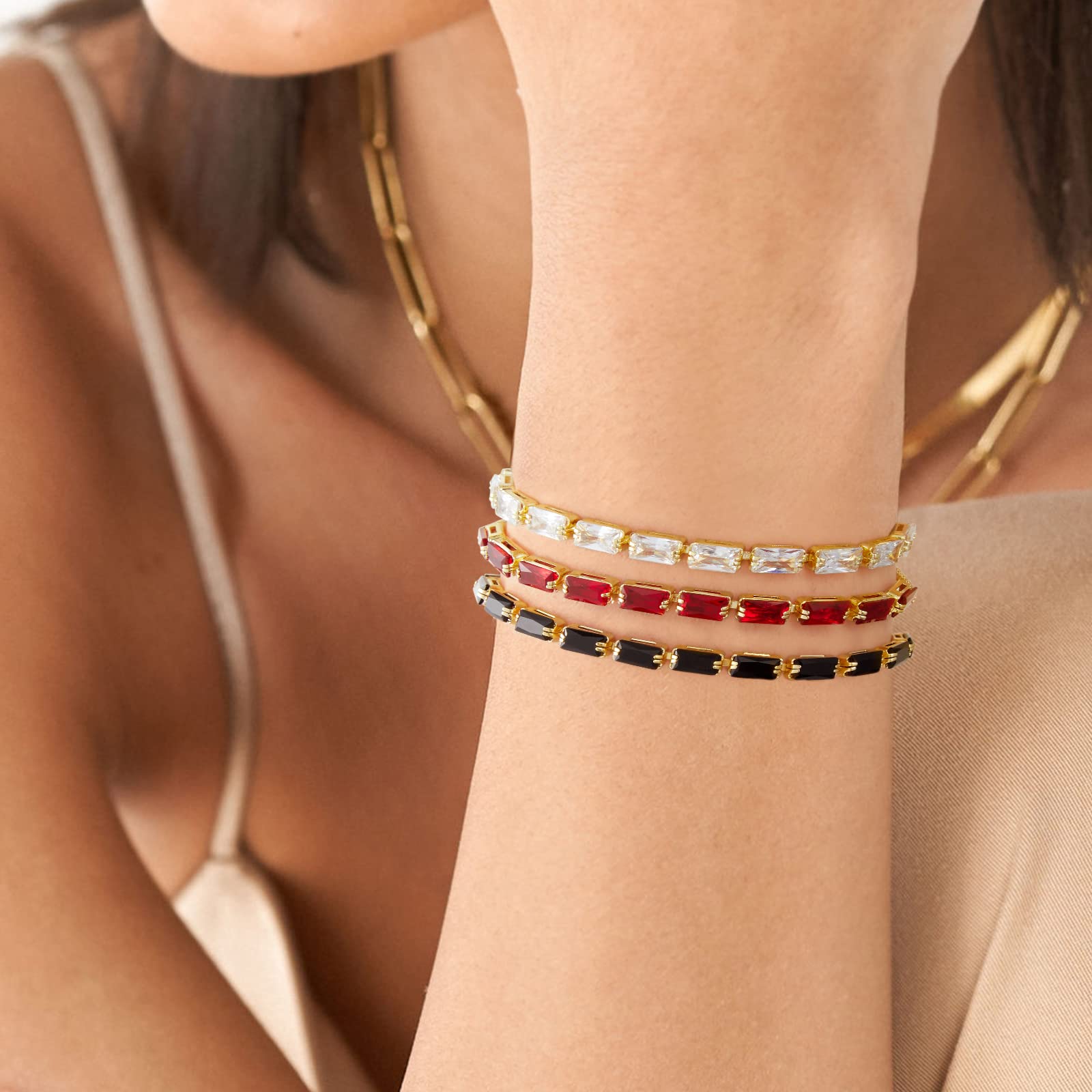 KissYan 14K Gold Plated Cubic Zirconia Tennis Bracelet for Women - Adjustable Slider Bracelet Trendy Jewelry Gift for Anniversary, Birthday, Party & Special Occasions