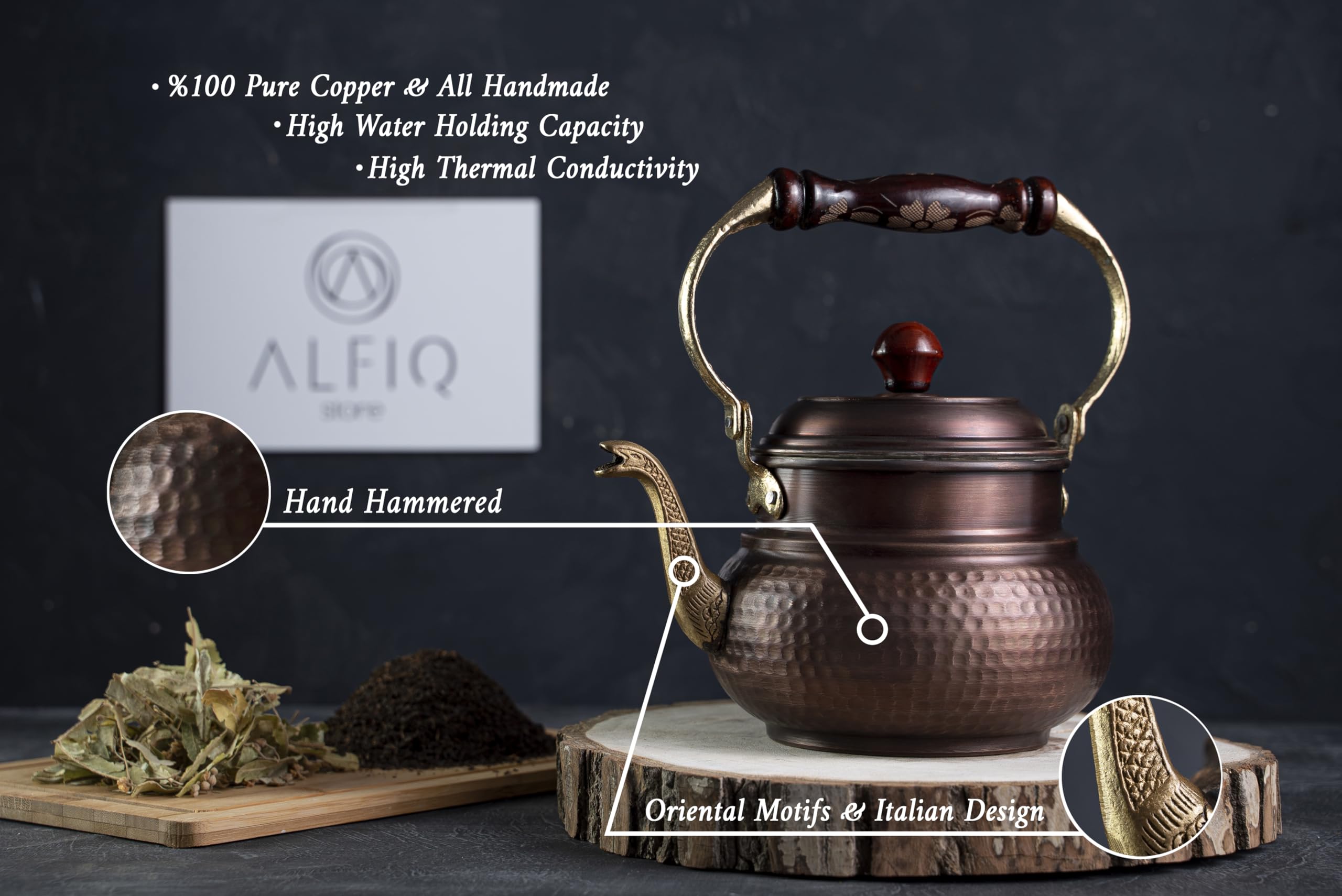 1.6 Quart (1.5 Liter) Solid Copper Stovetop Teapot - 100% Pure Copper Kettle with Dark Patina Finish for Tea Brewing | Perfect for Home Kitchen, Afternoon Tea, and Gift Giving