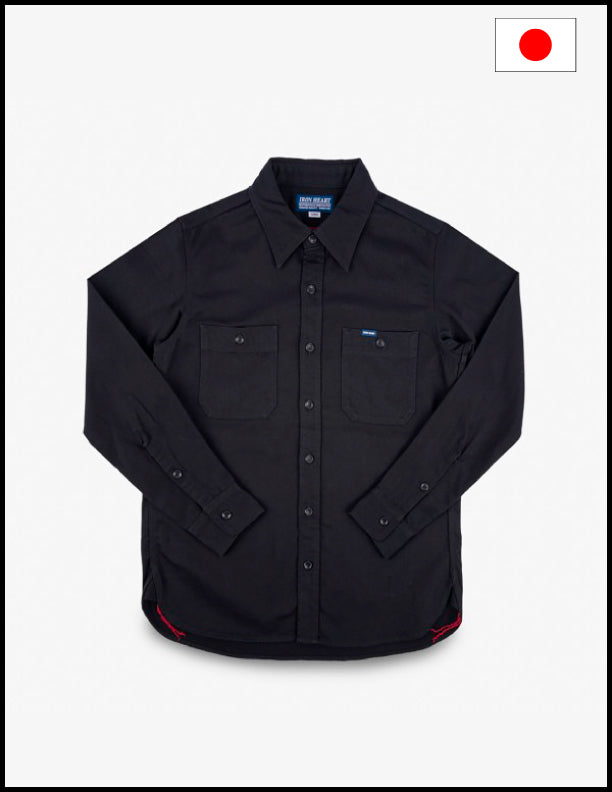 Iron Heart IHSH-414 9oz Cotton Linen Work Shirt for Men - Durable Black Button-Up Shirt for Workwear, Outdoor Activities & Casual Style