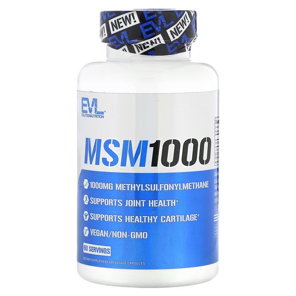 EVLution Nutrition MSM 1000 Supplement - 120 Capsules (60 Servings) for Joint Support & Muscle Recovery - Ideal for Athletes & Active Lifestyles