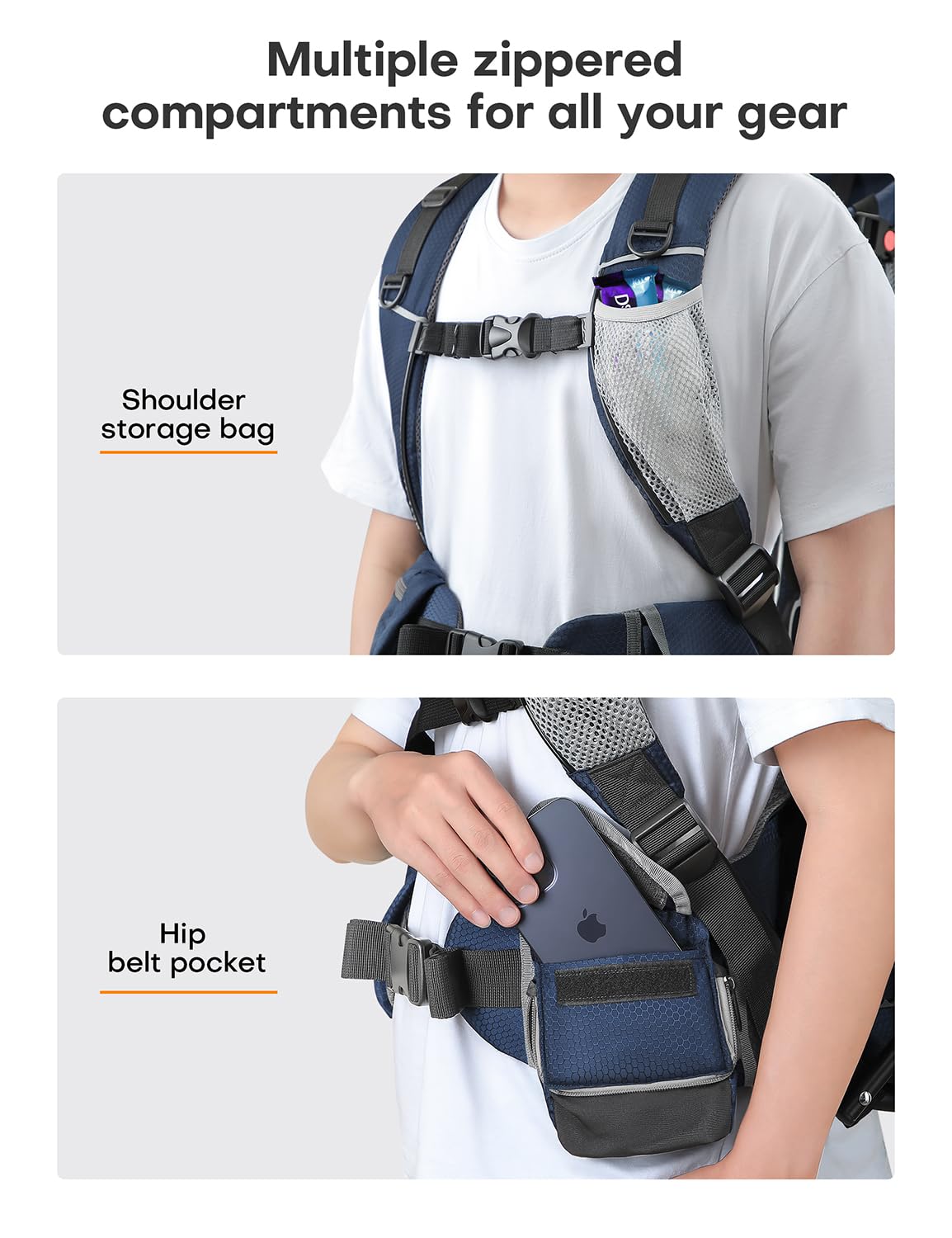 **Besrey Baby Backpack Carrier - Adjustable Toddler Hiking Backpack with 3-Height Safety Seat, Lightweight Foldable Frame & Large Capacity - Perfect for Outdoor Adventures, Travel & Family Hiking (Blue/Grey)**