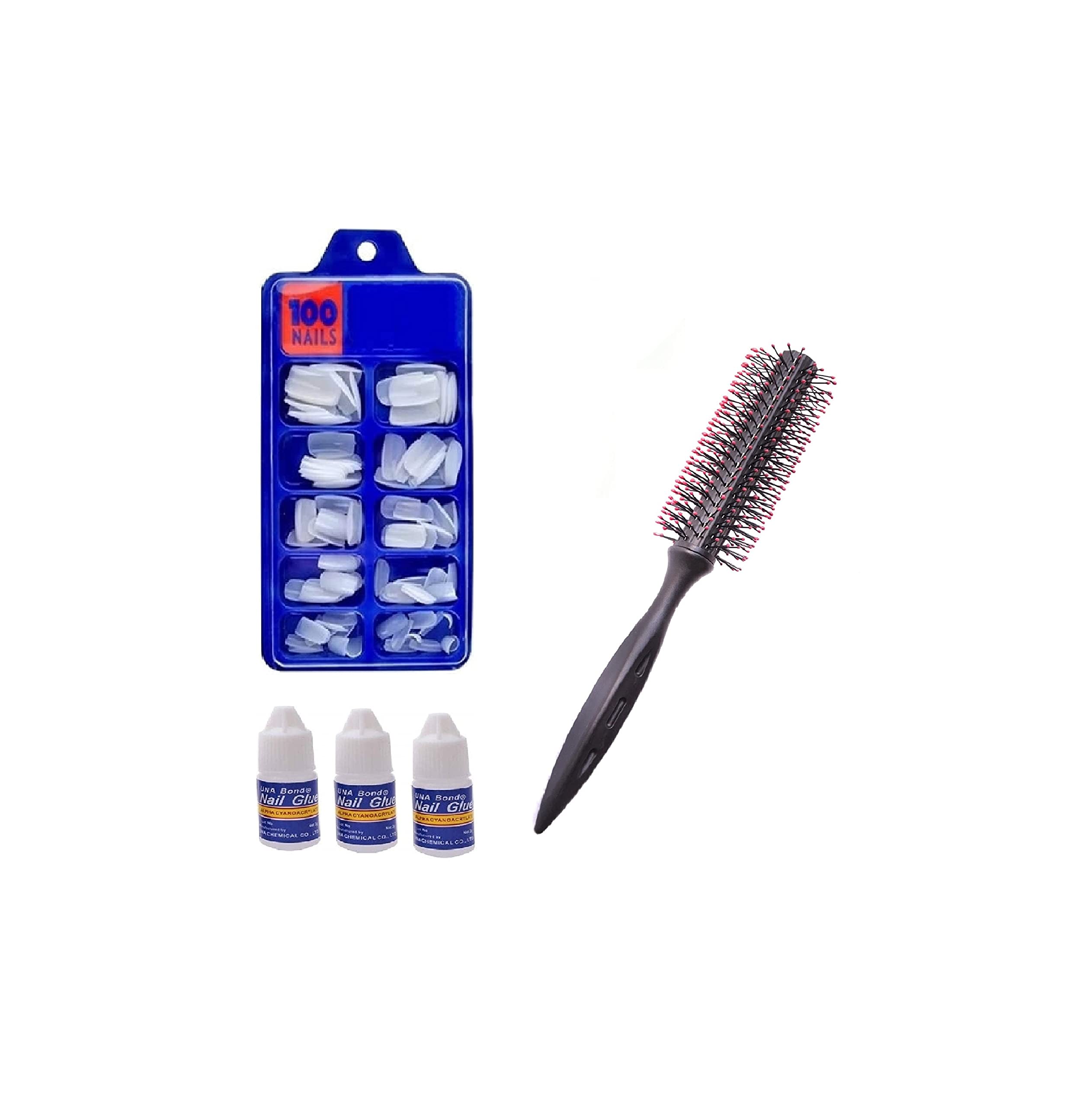 100PCS Artificial Nails Kit with 3 Nail Glues & M Roller Comb - Full Set False Nails for Women & Men - Perfect for Salon, Home Manicure & Hair Styling