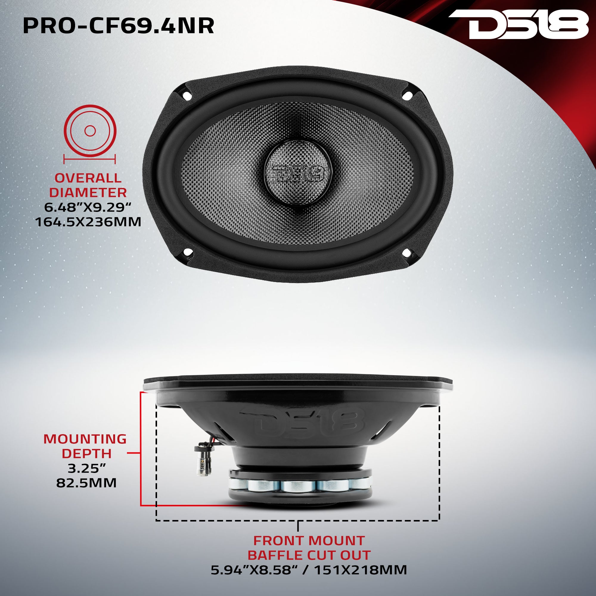 PRO 6x9 Neodymium Carbon Fiber Water-Resistant Mid Bass Loudspeaker - 300W RMS 4 Ohm Car Audio Speaker for Boats, Trucks & Marine Applications