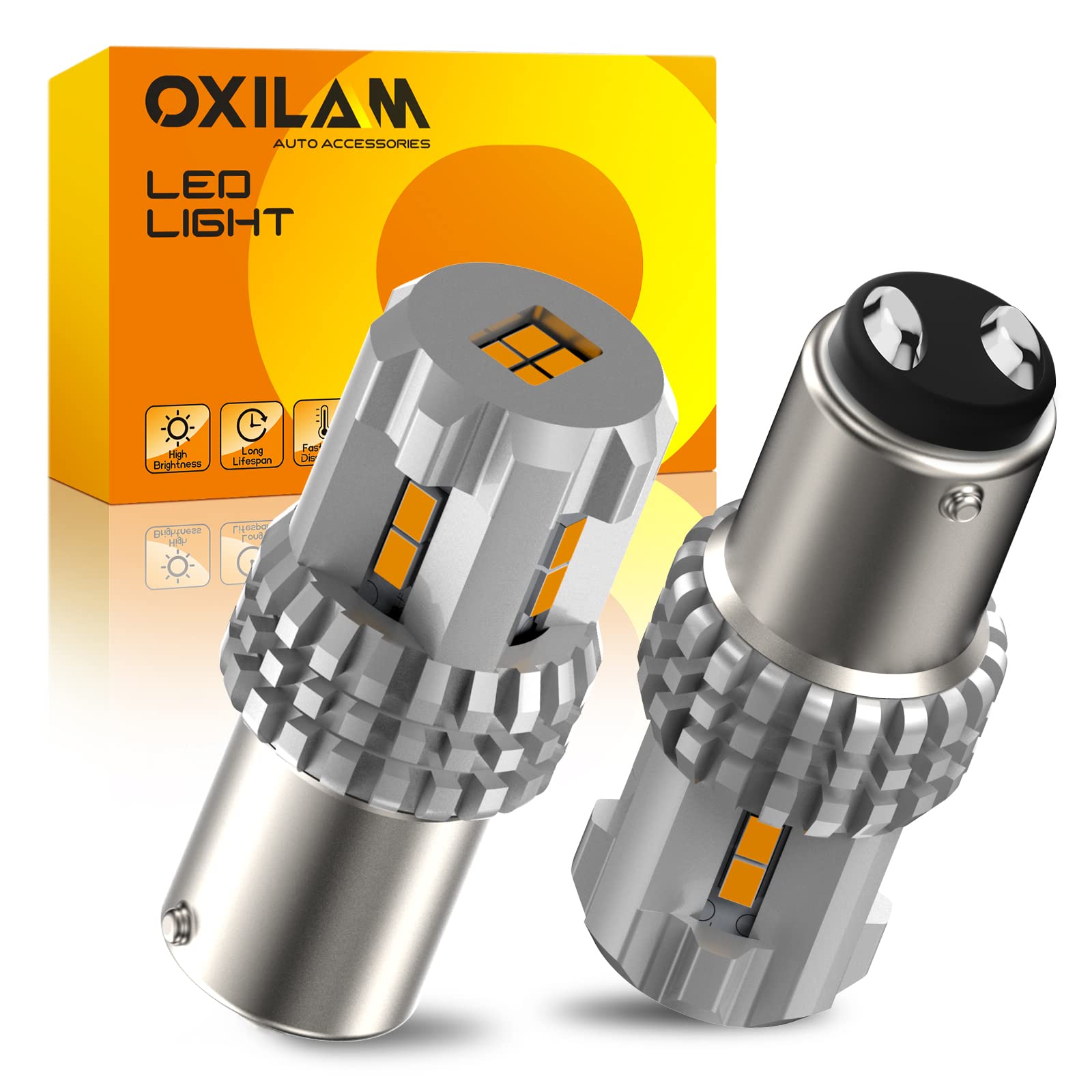 OXILAM 1157 2057 2357 7528 BAY15D LED Bulb Amber Yellow - Super Bright Replacement Bulbs for Turn Signal, Brake Lights, Tail Lights, Blinker & Side Marker | Perfect for Cars, Trucks, SUVs & Motorcycles
