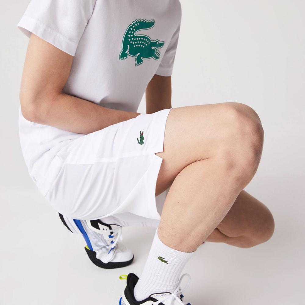 Lacoste Men's Ultra Light Comfortable Shorts - White & Navy Blue - Breathable Quick-Dry Casual & Athletic Shorts for Golf, Tennis, and Summer Outdoor Activities