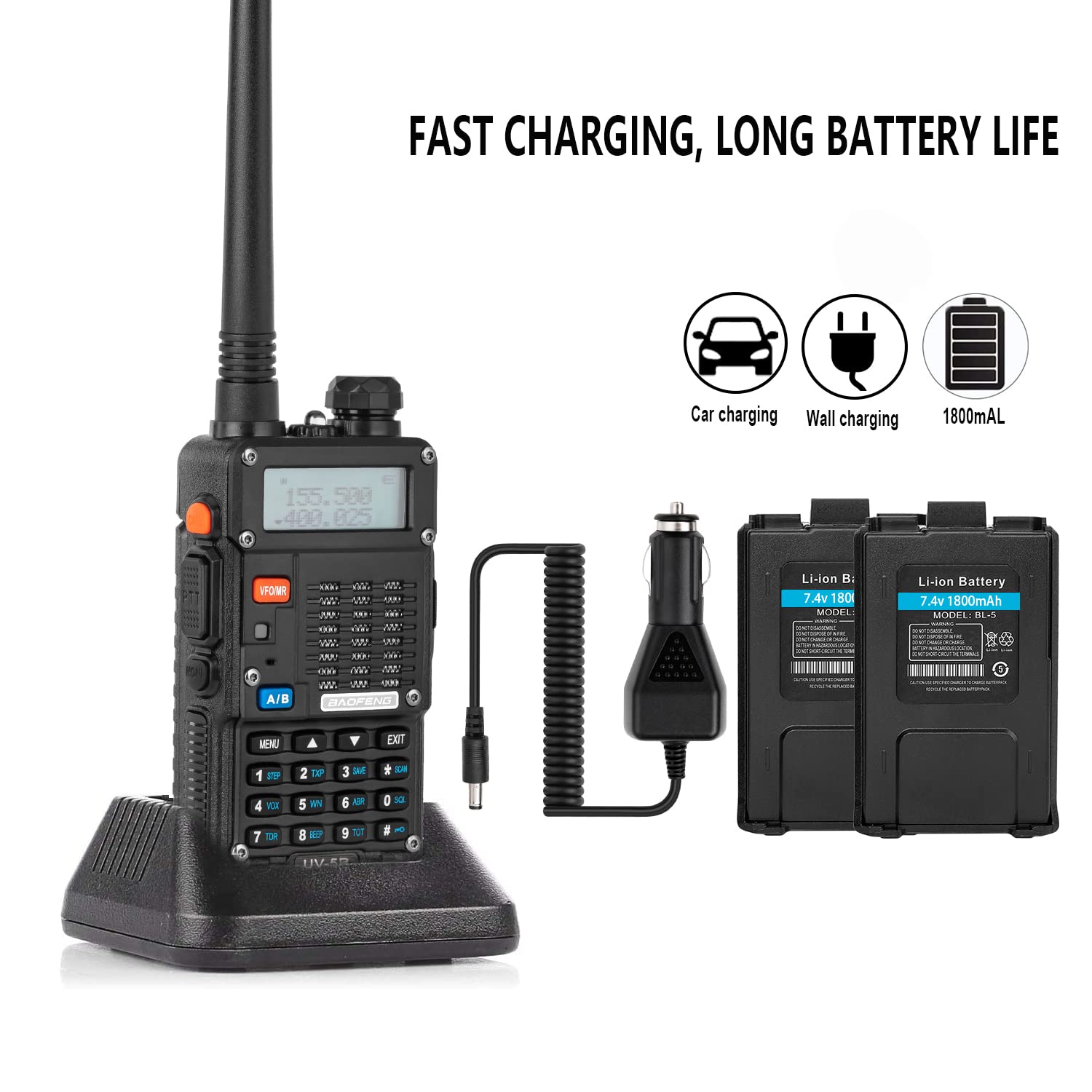 BaoFeng UV-5R Pro 8W Dual Band Ham Radio Walkie Talkies - 2 Pack with Rechargeable Battery, Earpiece, Mic & Programming Cable - Long Range Two Way Radios for Outdoor Adventures, Emergency Communication & Hiking