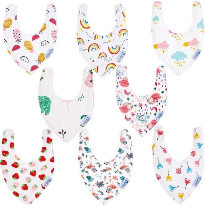Organic Cotton Baby Bandana Dribble Bibs - Super Soft Drool Bibs for Girls (8-Pack) | Perfect for Teething, Feeding & Messy Playtime