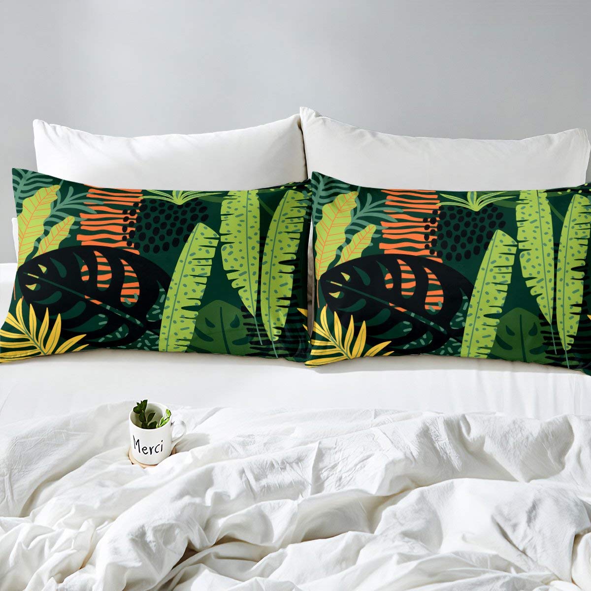 Erosebridal Hawaiian Tropical Palm Leaves Bedding Set - Queen Size Fitted Sheet, Green - Soft & Breathable for Kids, Boys, Girls - Perfect for Bedroom, Dorm Decor & Tropical Themed Gifts