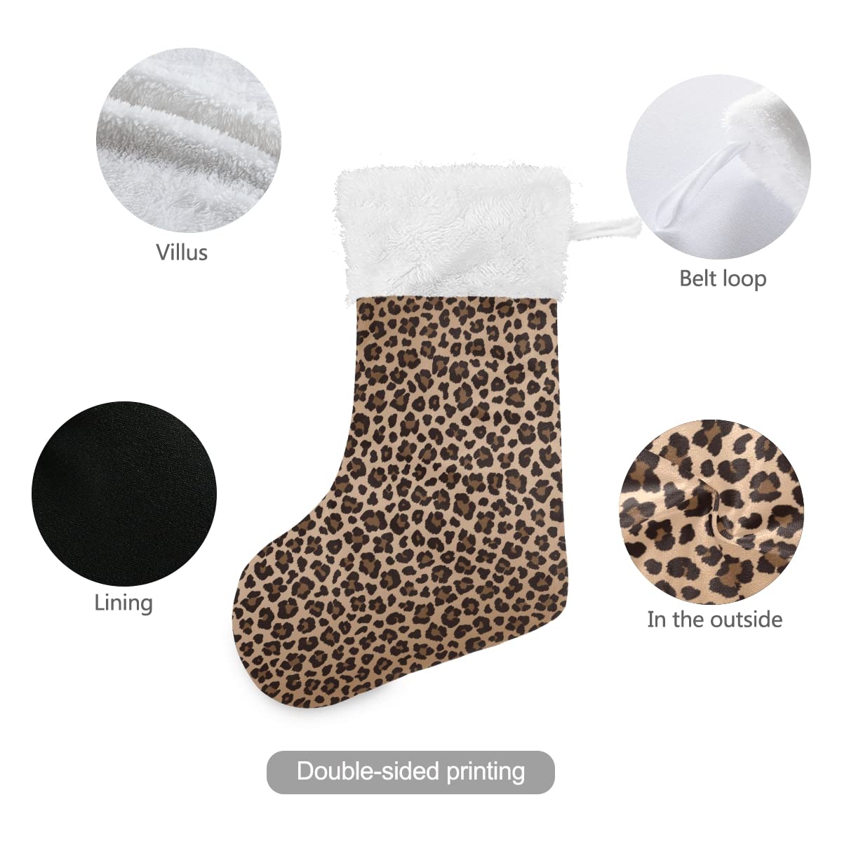 ALAZA 18-inch Christmas Stockings - Large Leopard Print Cheetah Pattern Burlap with Plush Faux Fur Cuff - Holiday Decor for Family Xmas Party | Perfect for Fireplace Mantel, Gift Exchange & Festive Home Decoration