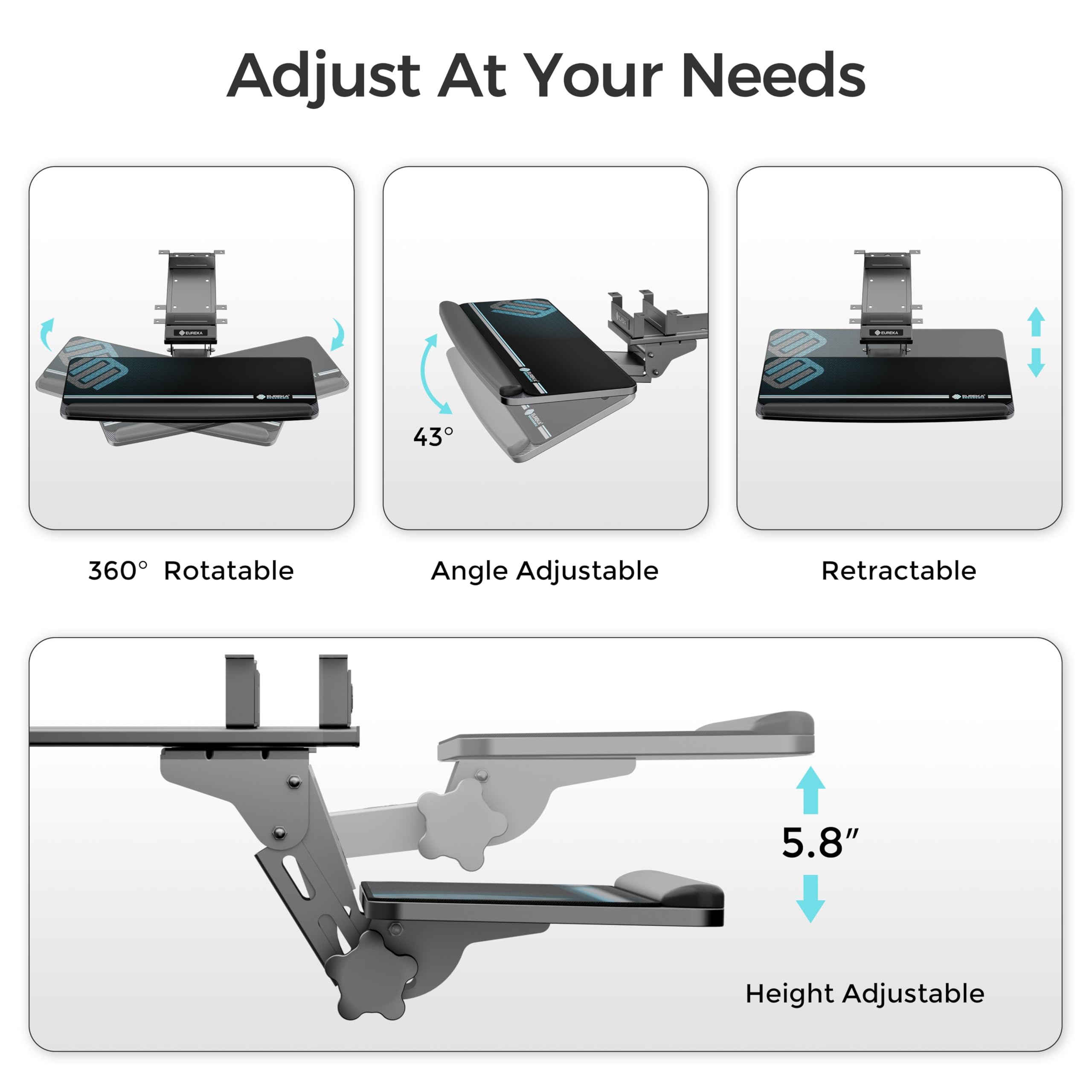 EUREKA ERGONOMIC Adjustable Under Desk Keyboard Tray - 25x9.13