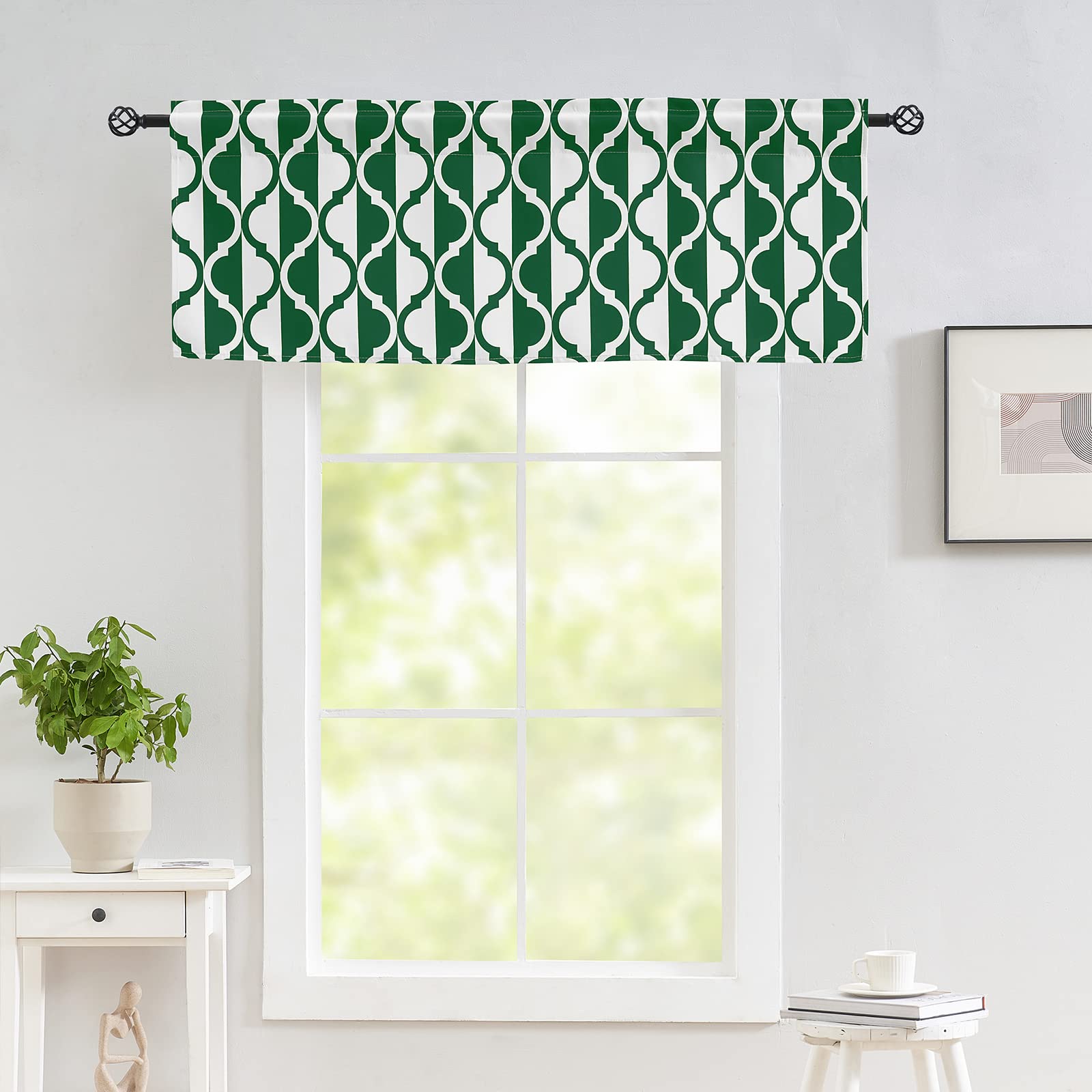 Luvyohmee Christmas Green Moroccan Valance Curtains - 18 Inch Rod Pocket Window Valances with Stripe Design - Perfect for Kitchen, Bathroom, Dining Room, Living Room & Bedroom - 1 Panel - Holiday Home Decor & Seasonal Window Treatments