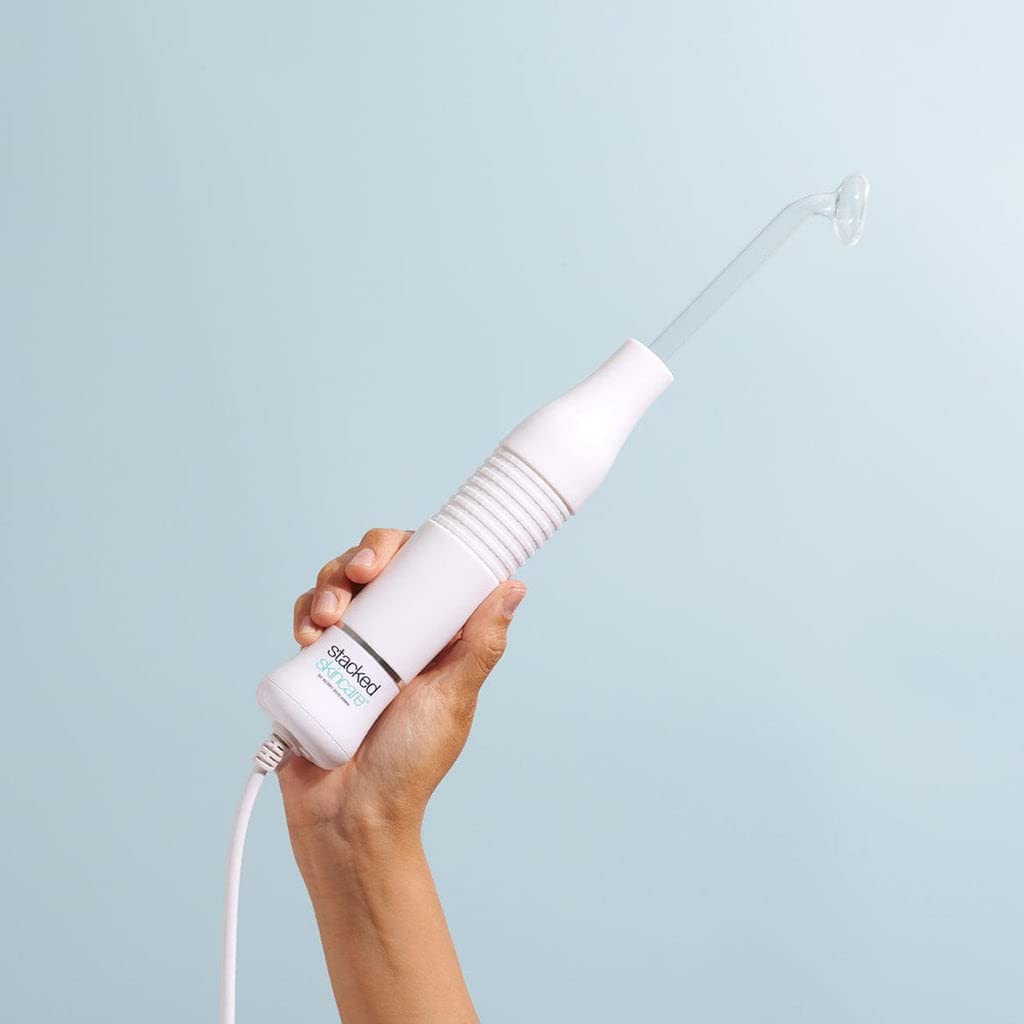 StackedSkincare High Frequency Wand for Acne Treatment - Facial Tool to Clear Pores, Reduce Redness & Wrinkles - Includes Neon & Argon Gas Electrodes - Perfect for At-Home Spa & Professional Skincare Routines