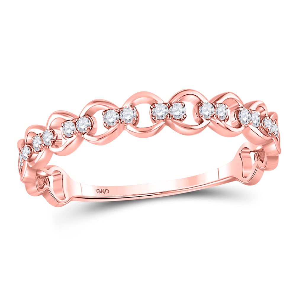 10K Rose Gold Women's Round Diamond Link Stackable Band Ring - 1/8 CTTW - Perfect for Everyday Wear, Anniversary Gifts & Bridal Jewelry