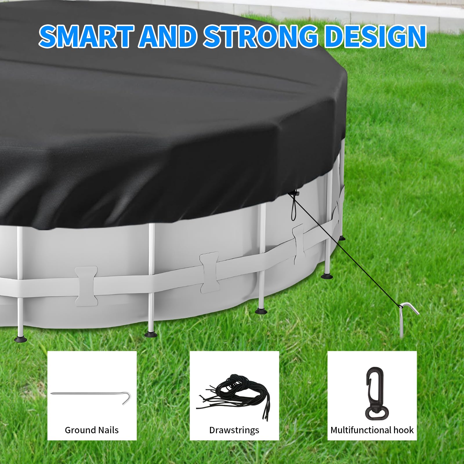 21 Ft Round Solar Pool Cover for Above Ground Pools - Heavy Duty Winter Pool Protector with PE Tarp - Waterproof & Dustproof Black Cover - Perfect for Winter Protection & Summer Heat Retention