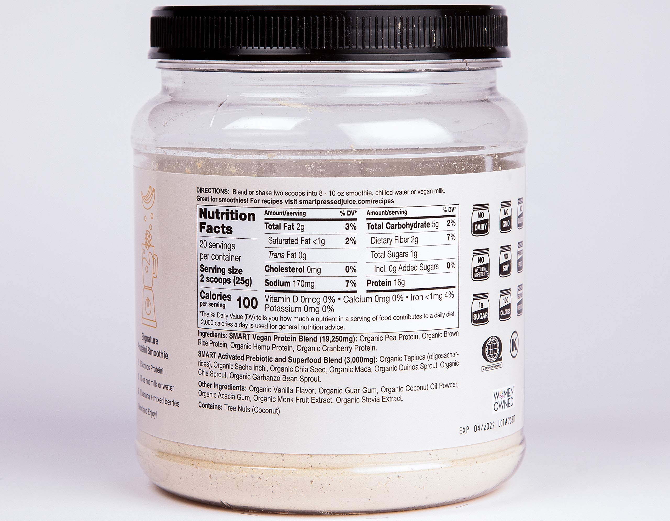 SMART Pressed Juice Vegan Vanilla Protein Powder | Organic Plant-Based Protein Shake for Weight Loss & Muscle Recovery | Keto, Paleo & Vegan Friendly | Clean Lean Protein Supplement | No Fillers or Additives | Made in USA | 20 Servings | Perfect for Post-Workout, Breakfast Smoothies & Healthy Meal Replacement