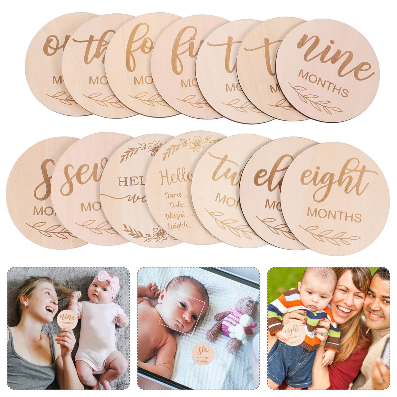 14 Pcs Wooden Baby Milestone Cards - Pregnancy to Newborn Photoshoot Props, Growth Tracker & Announcement Cards for Baby's First Year | Perfect for Monthly Photo Shoots, Baby Showers & Nursery Decor