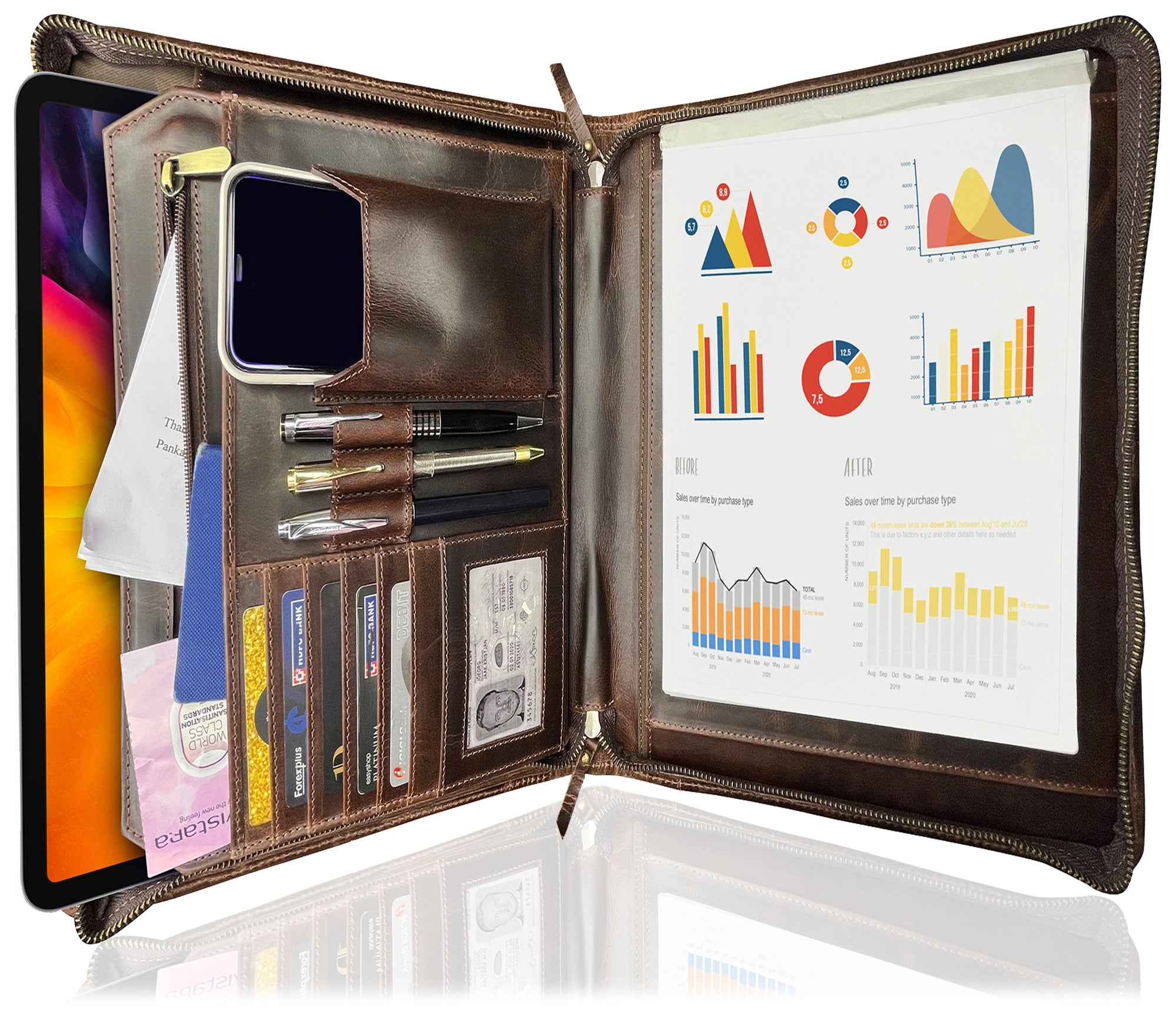 Premium Kingsman Business Leather Portfolio - Dark Brown Professional Document Holder for Meetings, Presentations & Office Use