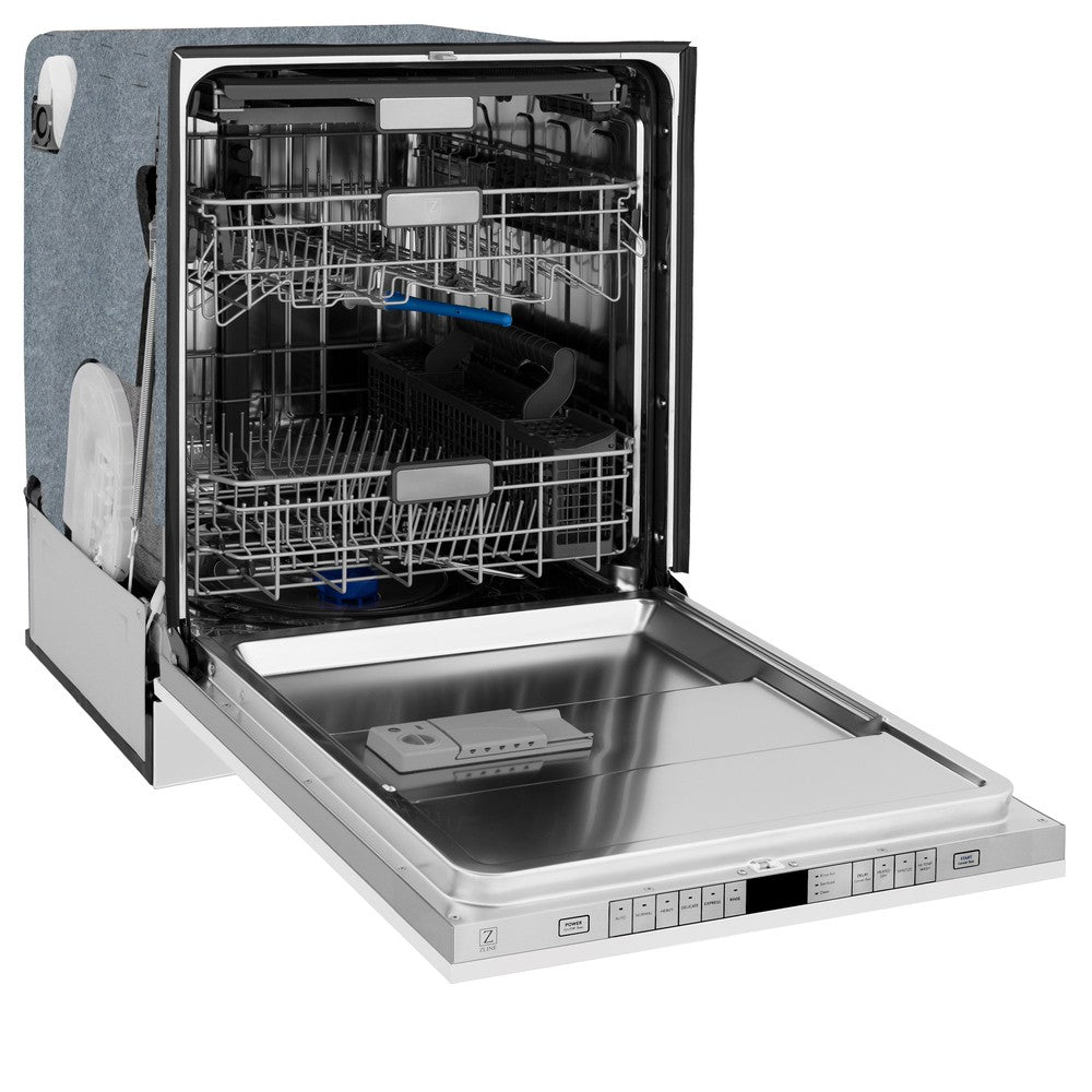 ZLINE Autograph Edition 24 Inch Monument Series 3rd Rack Tall Tub Dishwasher - White Matte with Polished Gold Handle, Ultra Quiet 45dBa (DWMTZ WM 24 G) | Perfect for Modern Kitchens, Open Concept Homes & Luxury Apartments